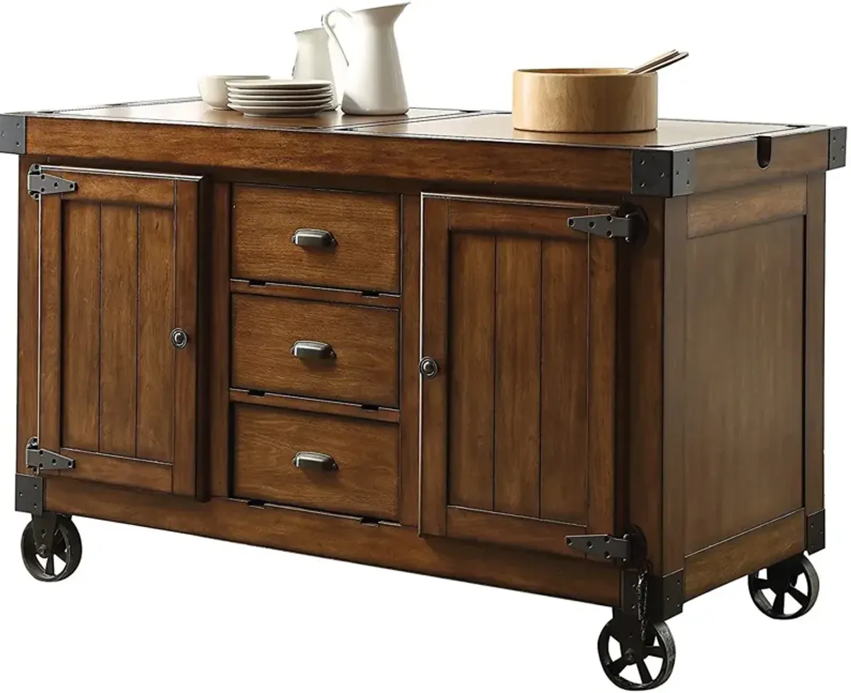 Rustic Farmhouse Rolling Kitchen Cart - Warm Tobacco