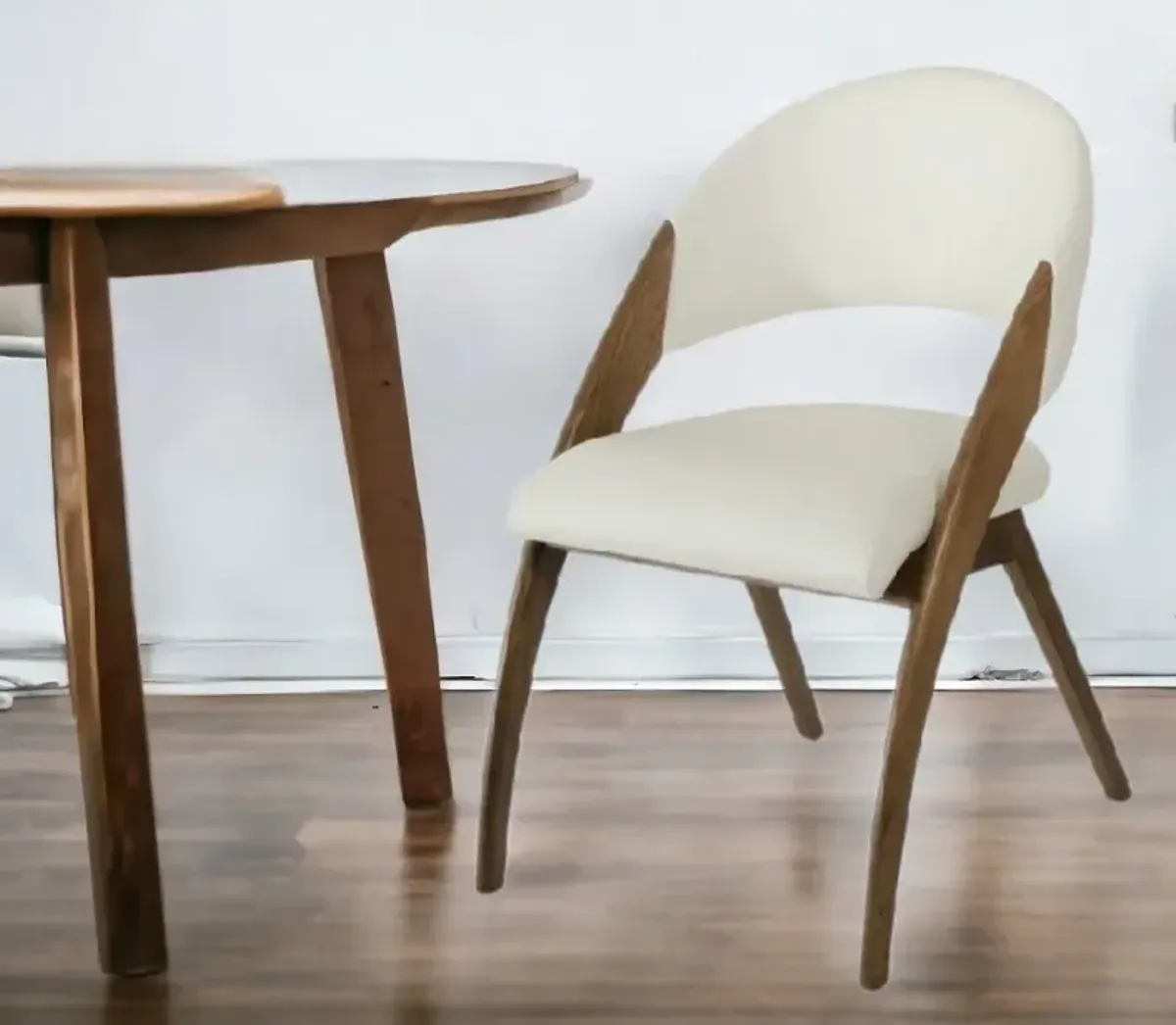 Upholstered Faux Leather Dining Side Chairs (Set of 2) - Cream / Brown