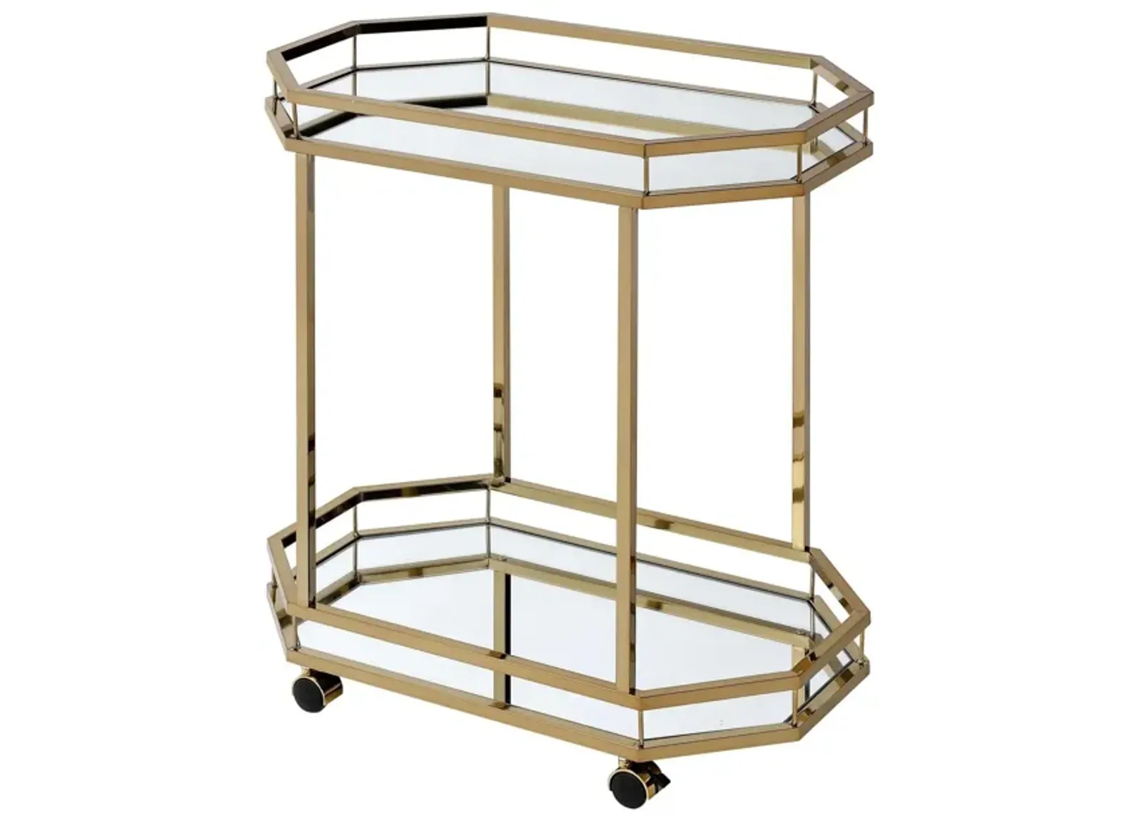 Metal Serving Cart With 2 Mirror Shelves - Champagne