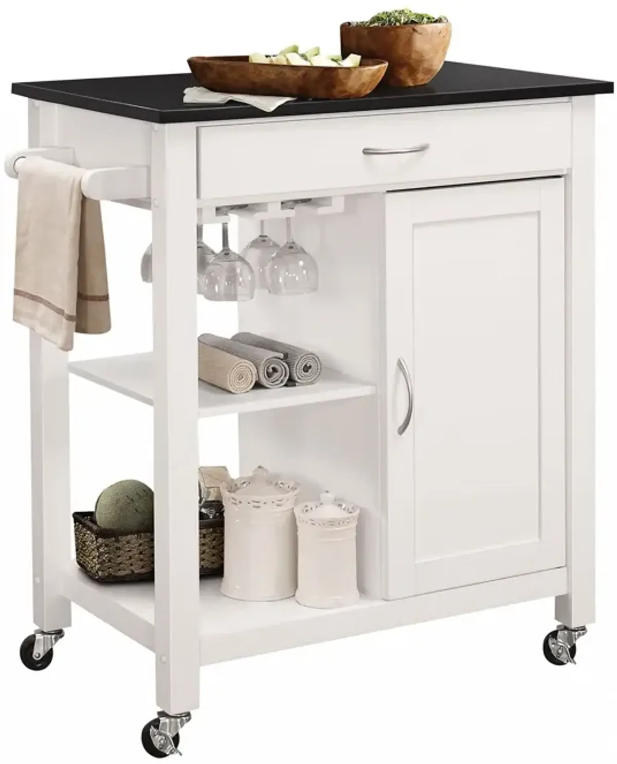 Rubber Wood Kitchen Cart - Black / White