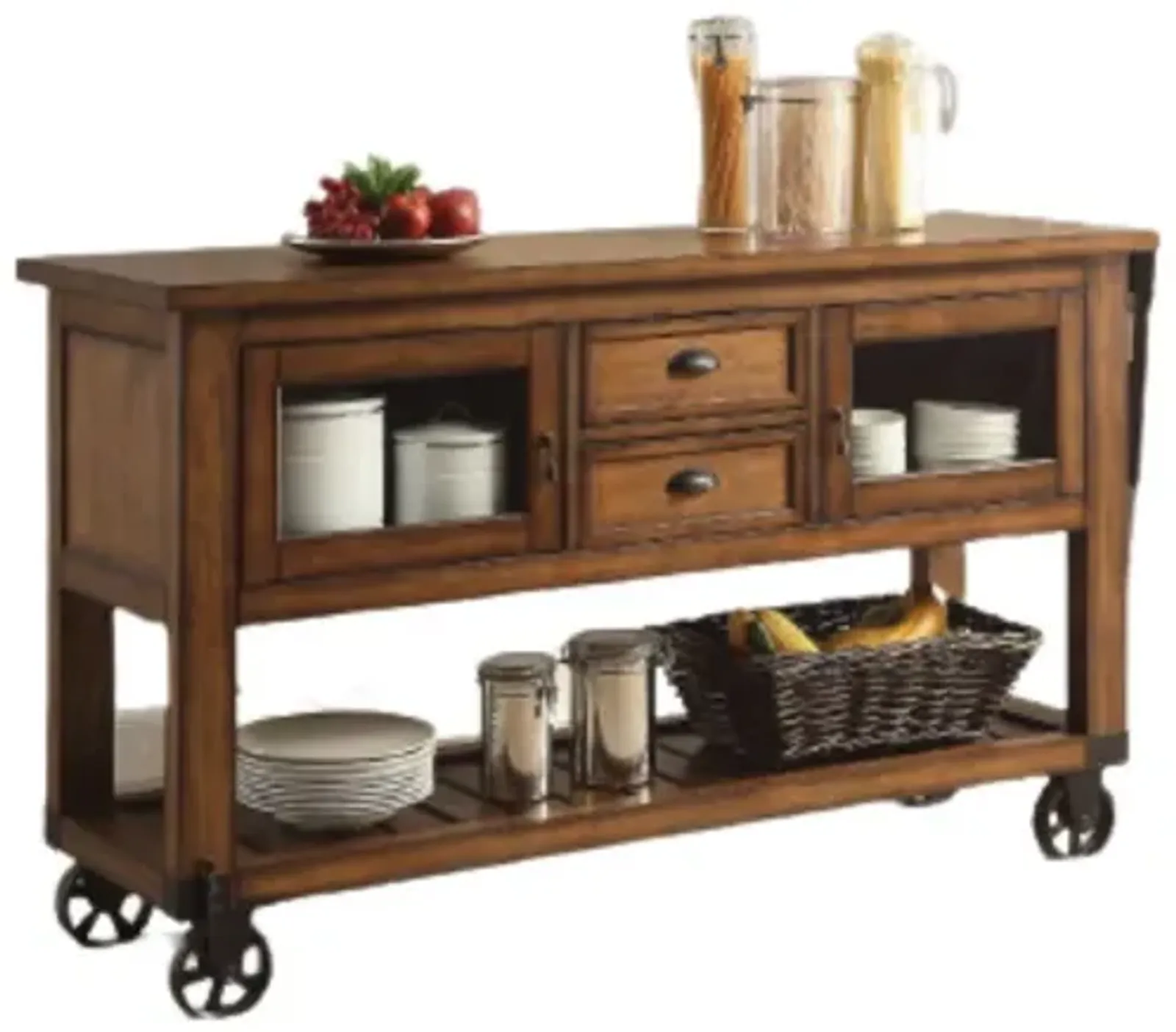 Rolling Kitchen Cart With Storage - Rustic Brown