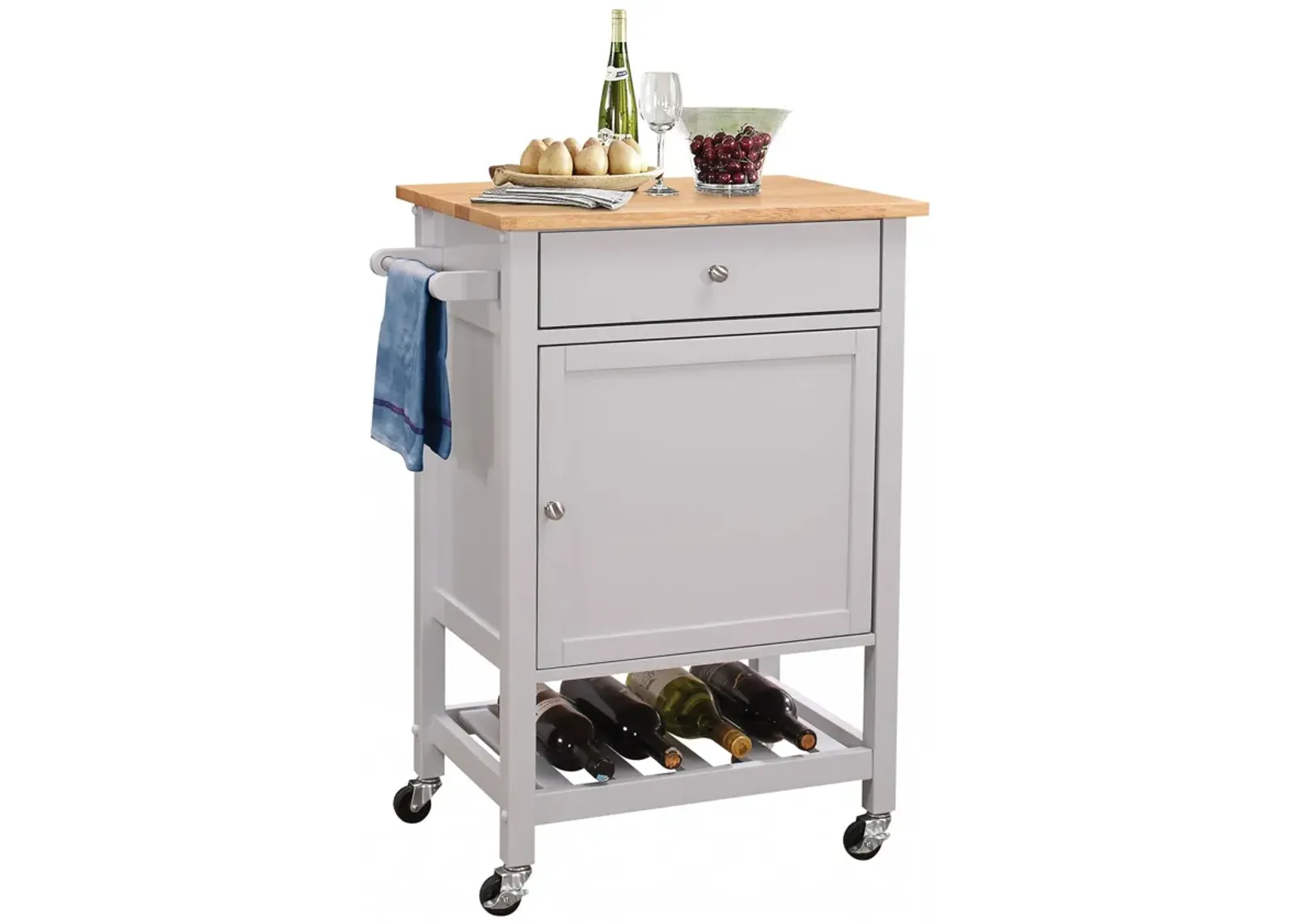 Rubber Wood, Kitchen Cart - Natural / Gray