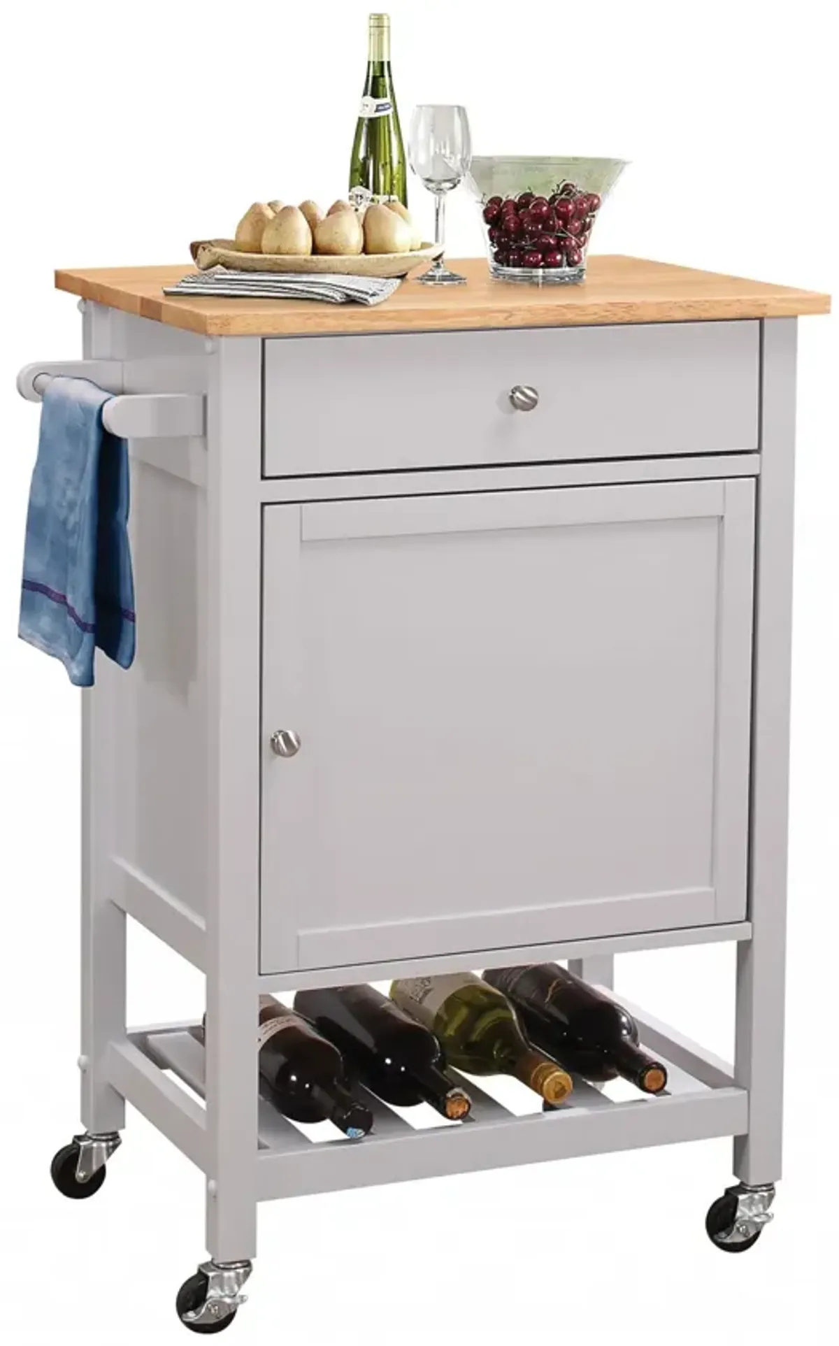 Rubber Wood, Kitchen Cart - Natural / Gray