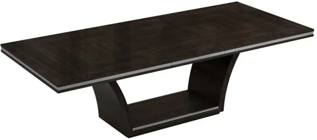 Solid Wood Self - Storing Leaf Pedestal Base Dining Table - Dark Brown