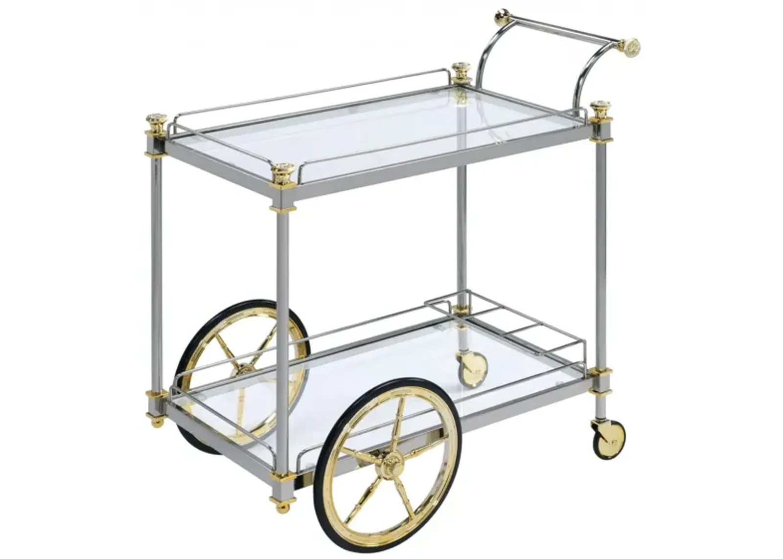 Clear Glass Metal Casters Serving Cart - Silver Gold