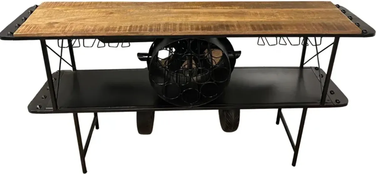 Metal Mango Wood Aeroplane Bar Counter - Black