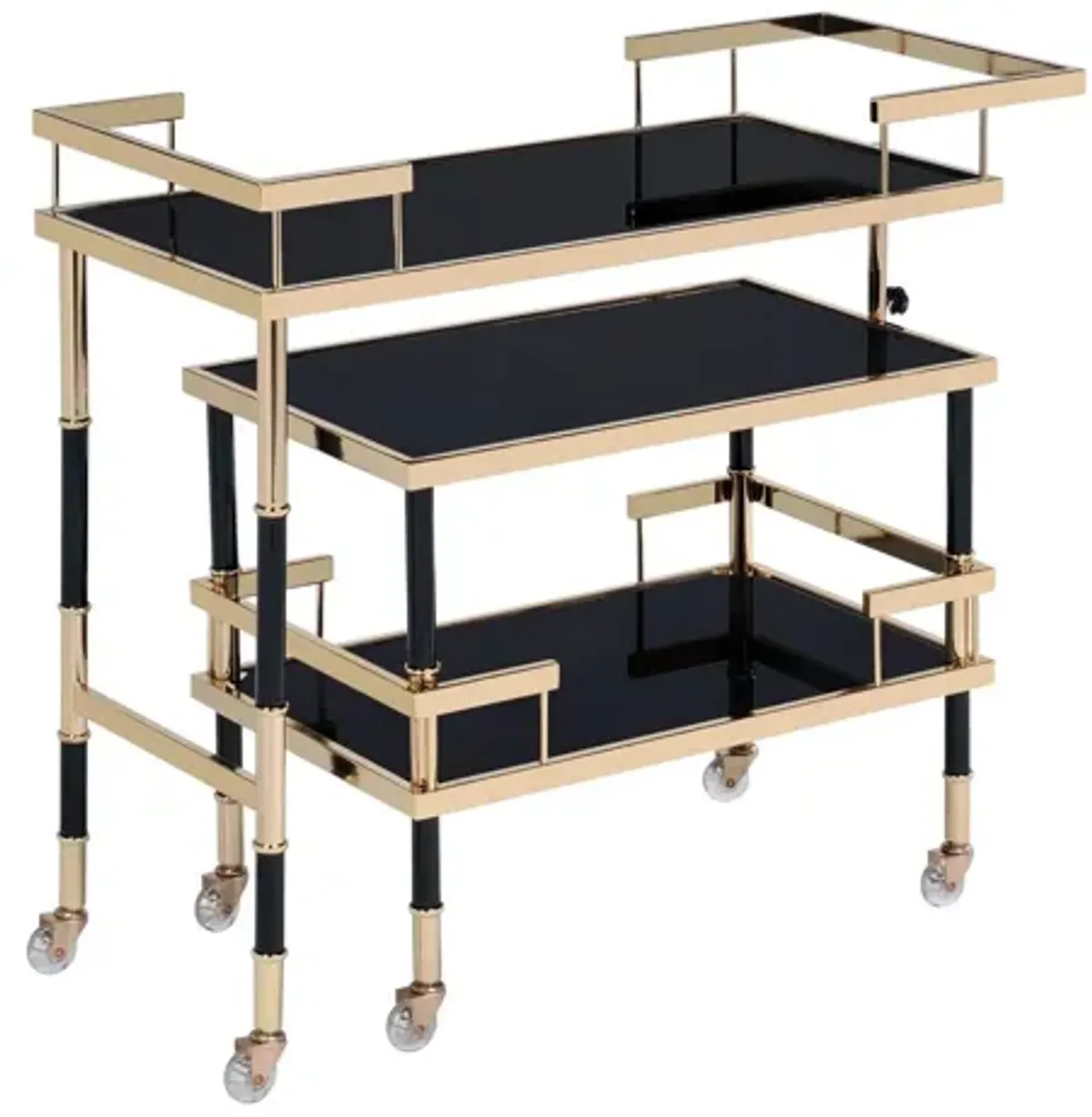 Smoky Glass Metal Casters Serving Cart - Gold Black