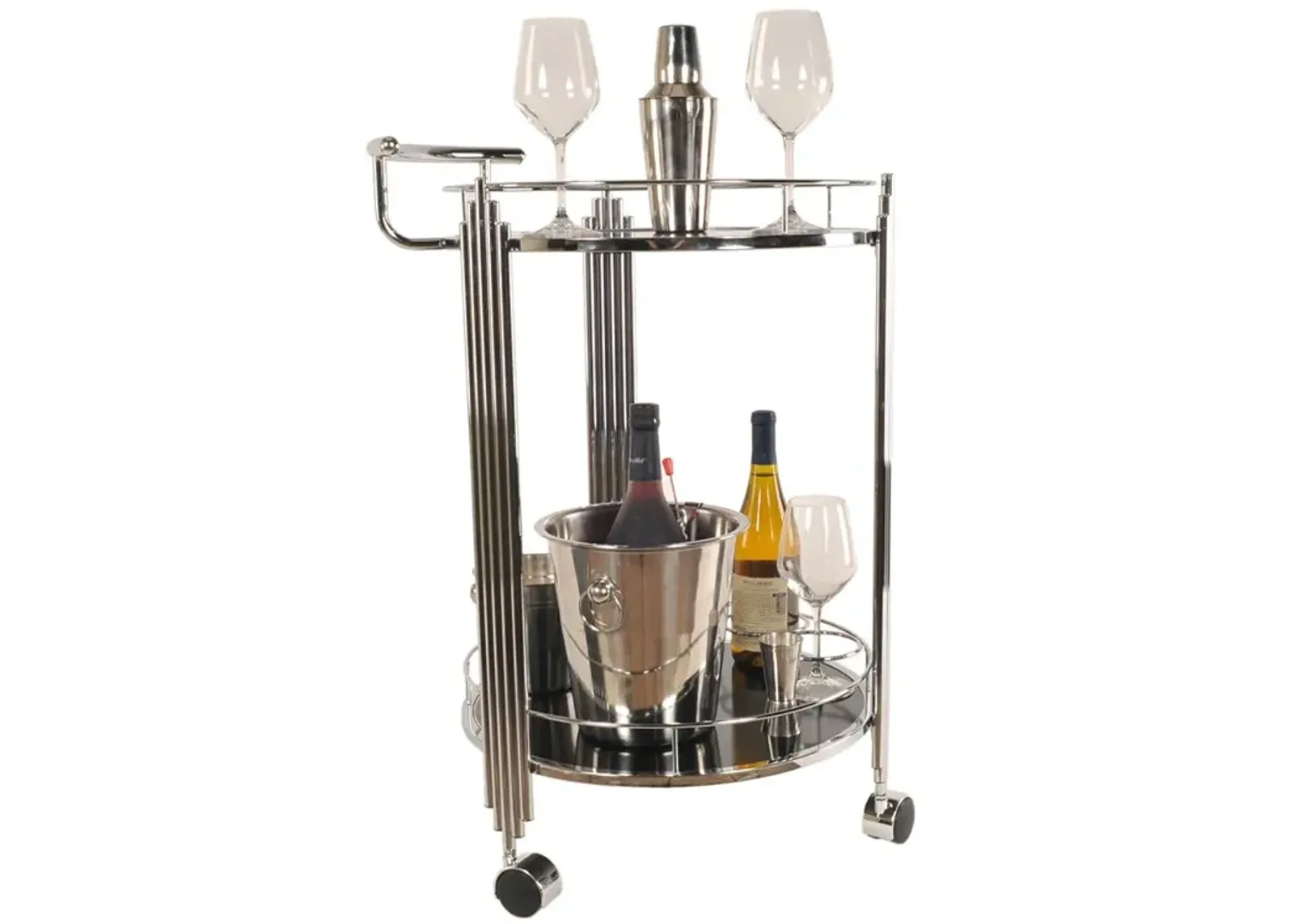 Round Two Tier Rolling Serving Or Bar Cart - Chrome