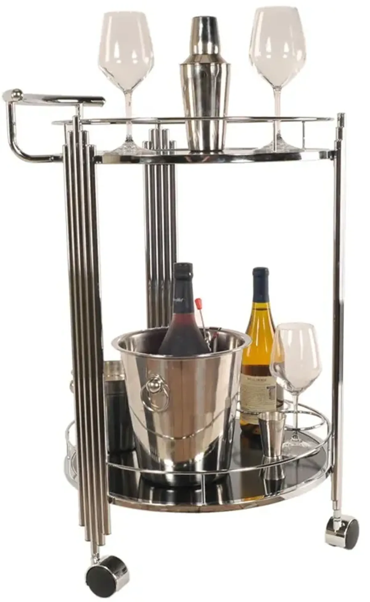 Round Two Tier Rolling Serving Or Bar Cart - Chrome