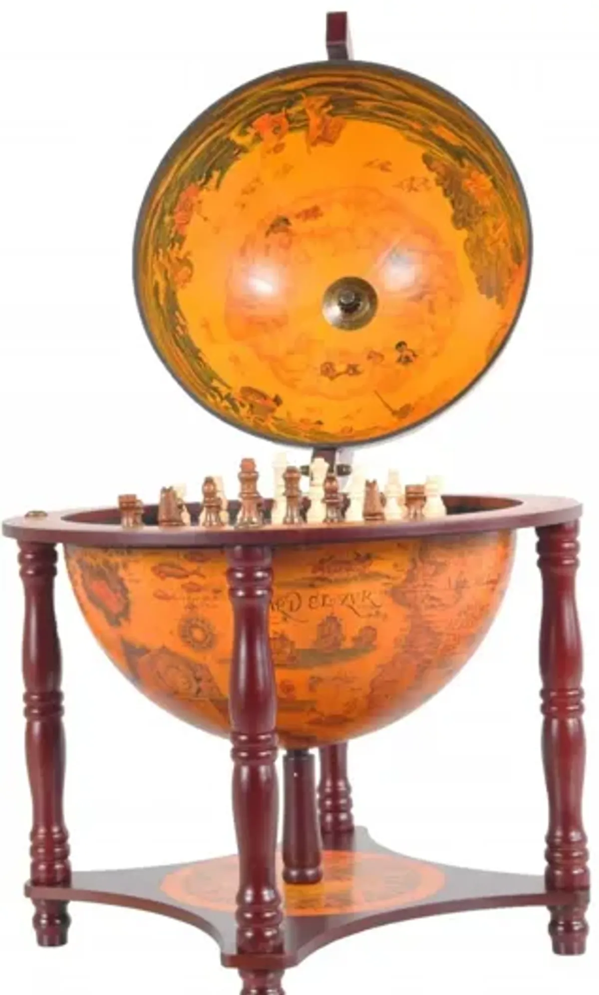 Globe With Chess Holder - Walnut