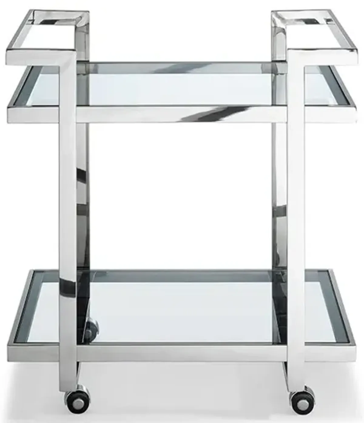 Side Table Or Bar Cart Glass Stainless Steel Base On Castors - Clear