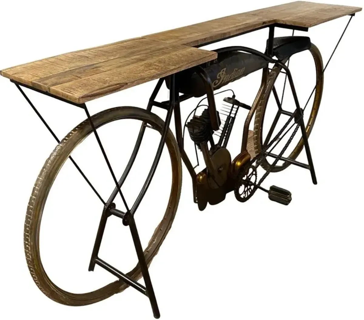 Metal Mango Wood Iconic Vintage Cycle Table - Brown
