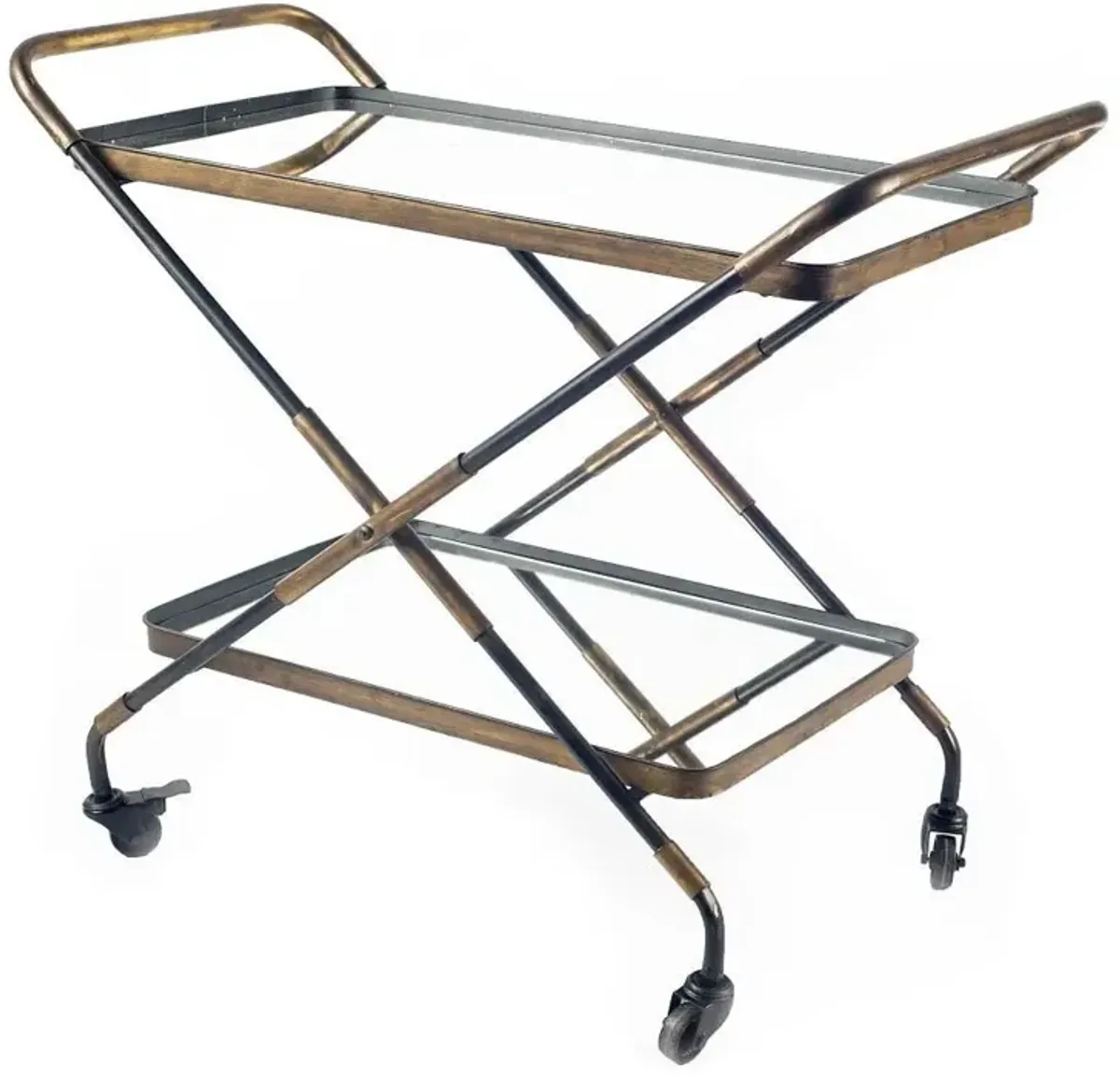 Rectangular Metal With Mirror Glass Shelves Bar Cart - Black / Gold