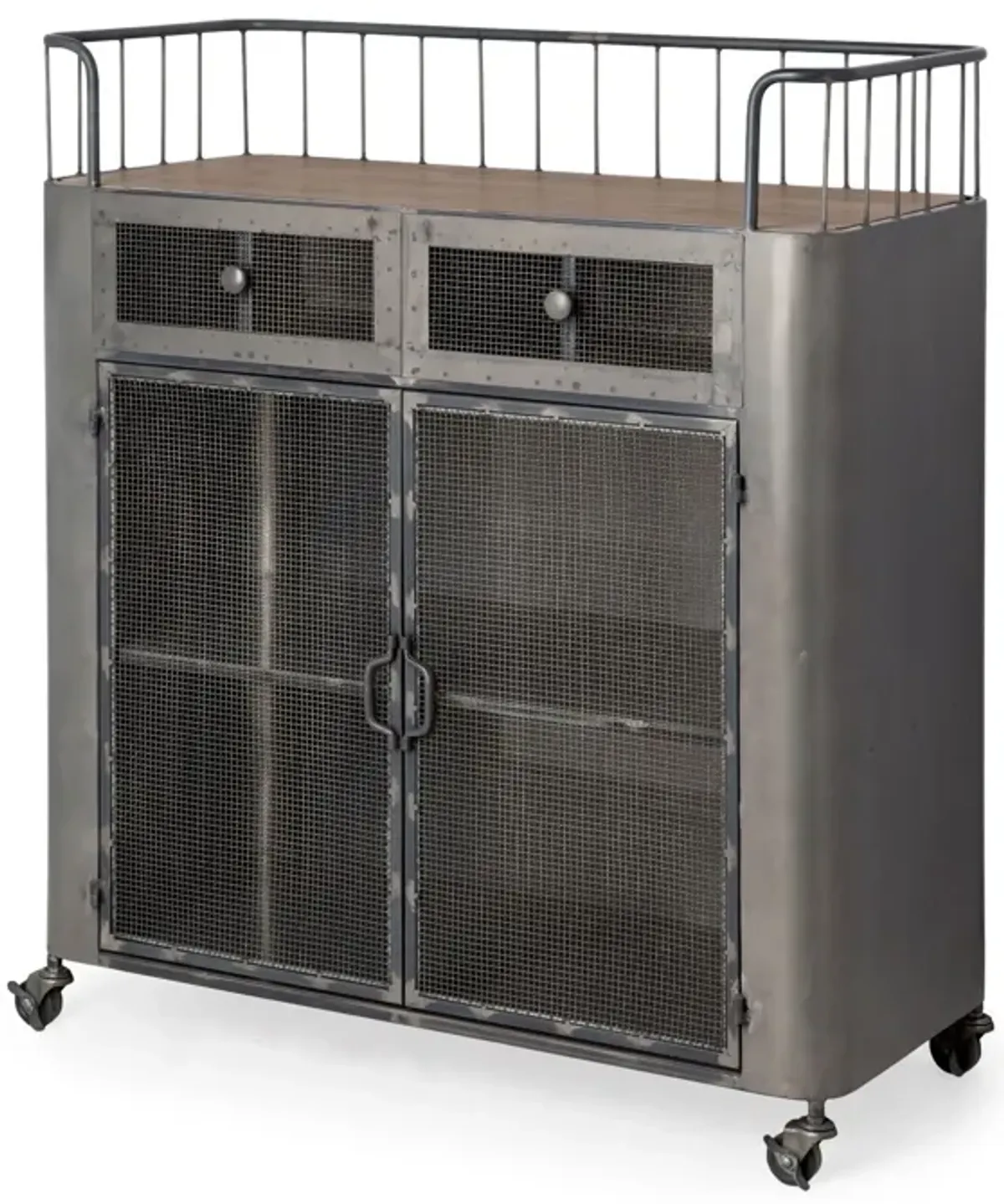 Rustic Metal Industrial Style Rolling Bar Cart - Gray