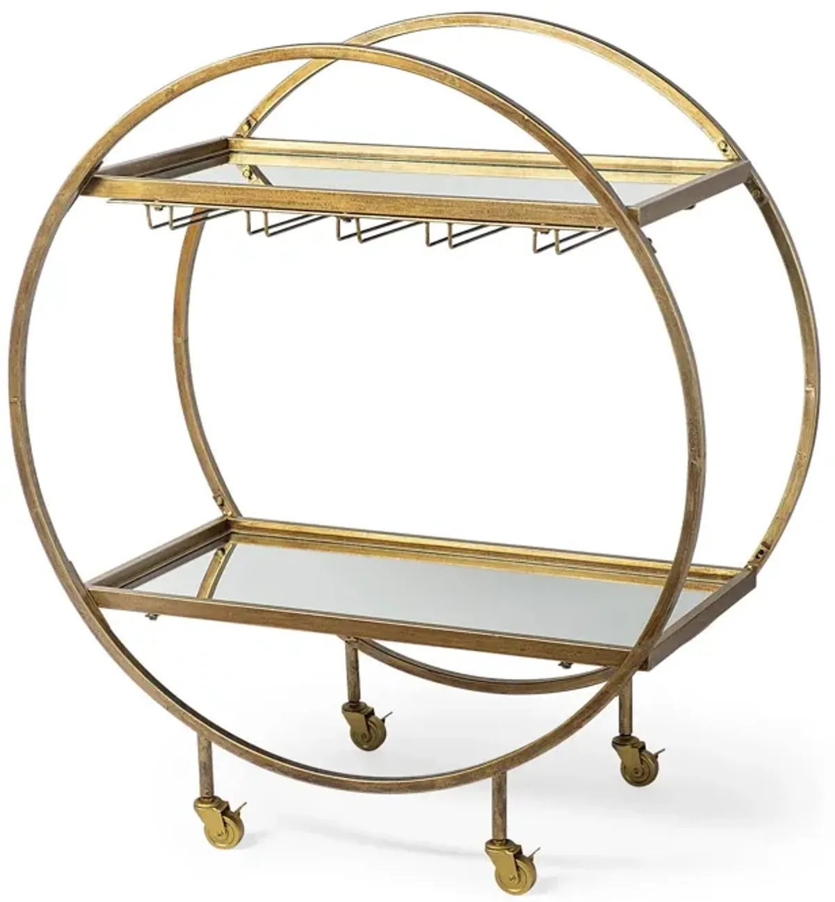 Showstopper Circular Rolling Gold Bar Cart - Gold