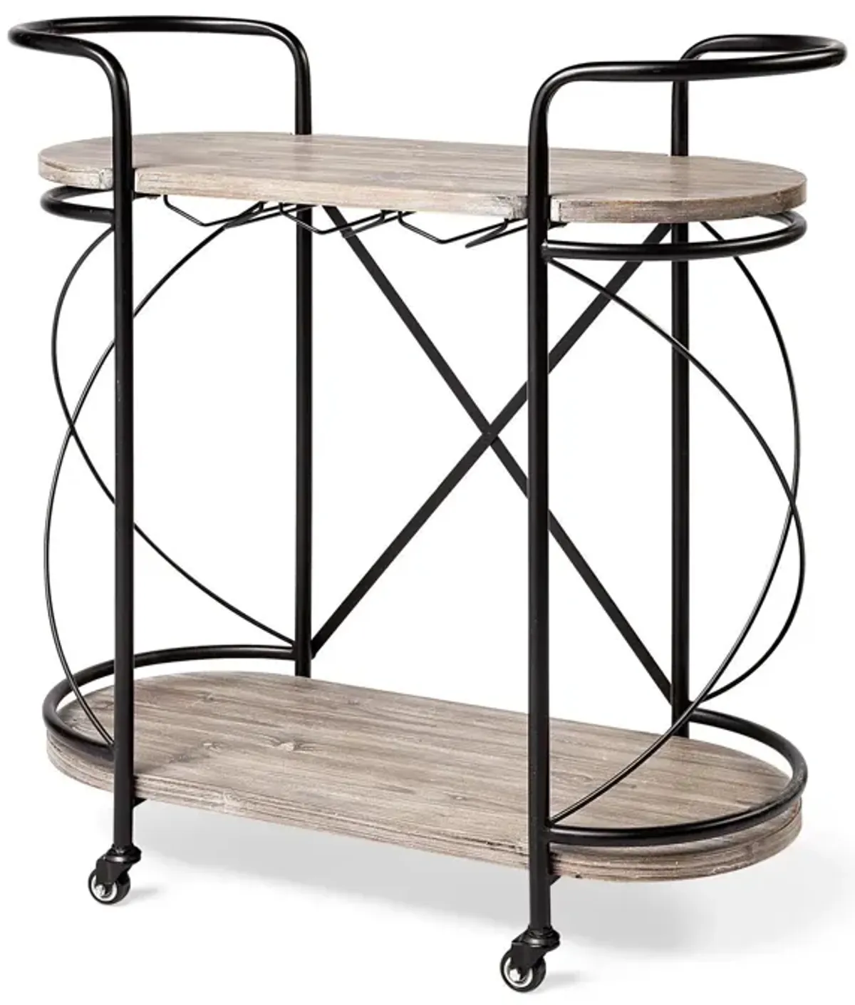 Cyclider Metal With Two Wooden Shelves Bar Cart - Black