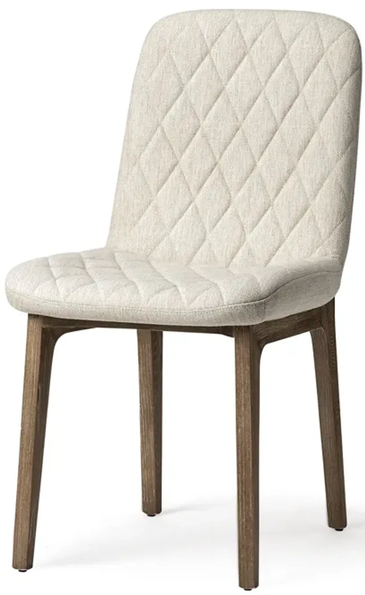 Diamond Tuffed Fabric Wrap With Brown Wood Base Dining Chair - Cream