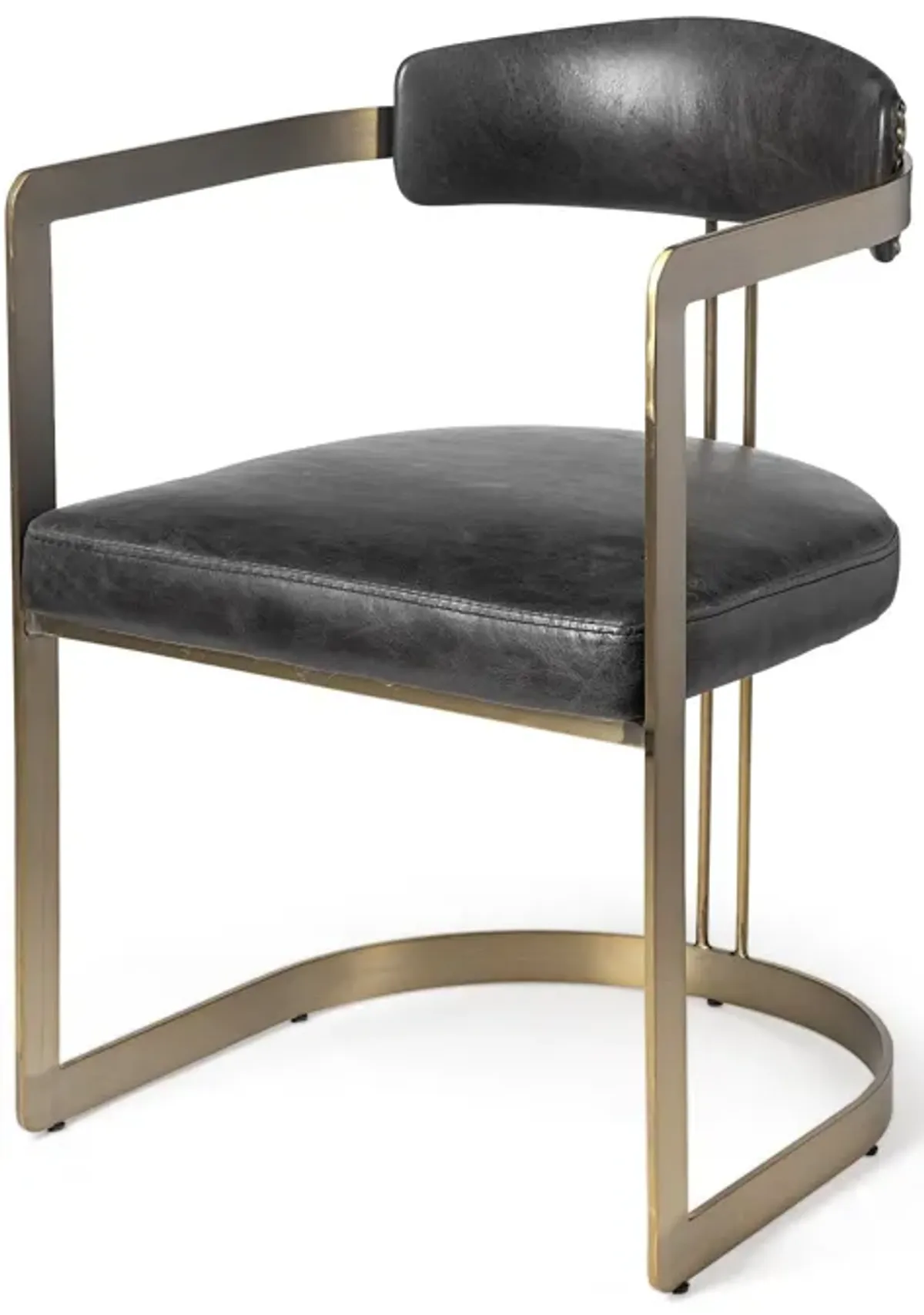 Leather Seat With Gold Iron Frame Dining Chair - Black