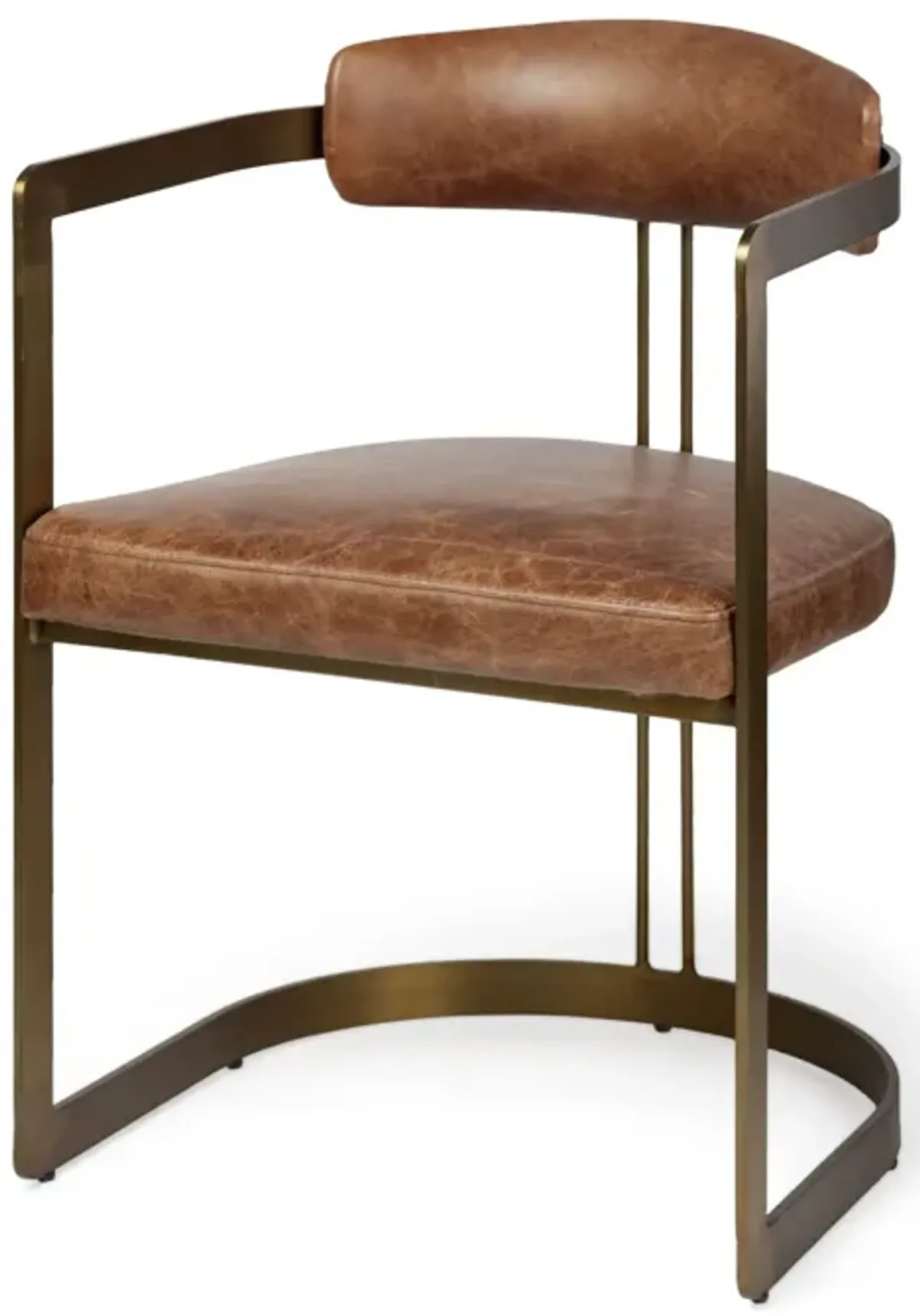 Leather Seat With Gold Iron Frame Dining Chair - Brown