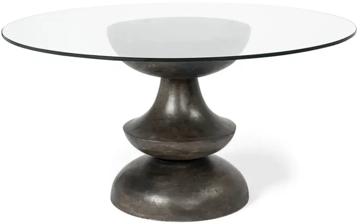 Round Glass Top Wood With Pedestal Base Dining Table - Brown