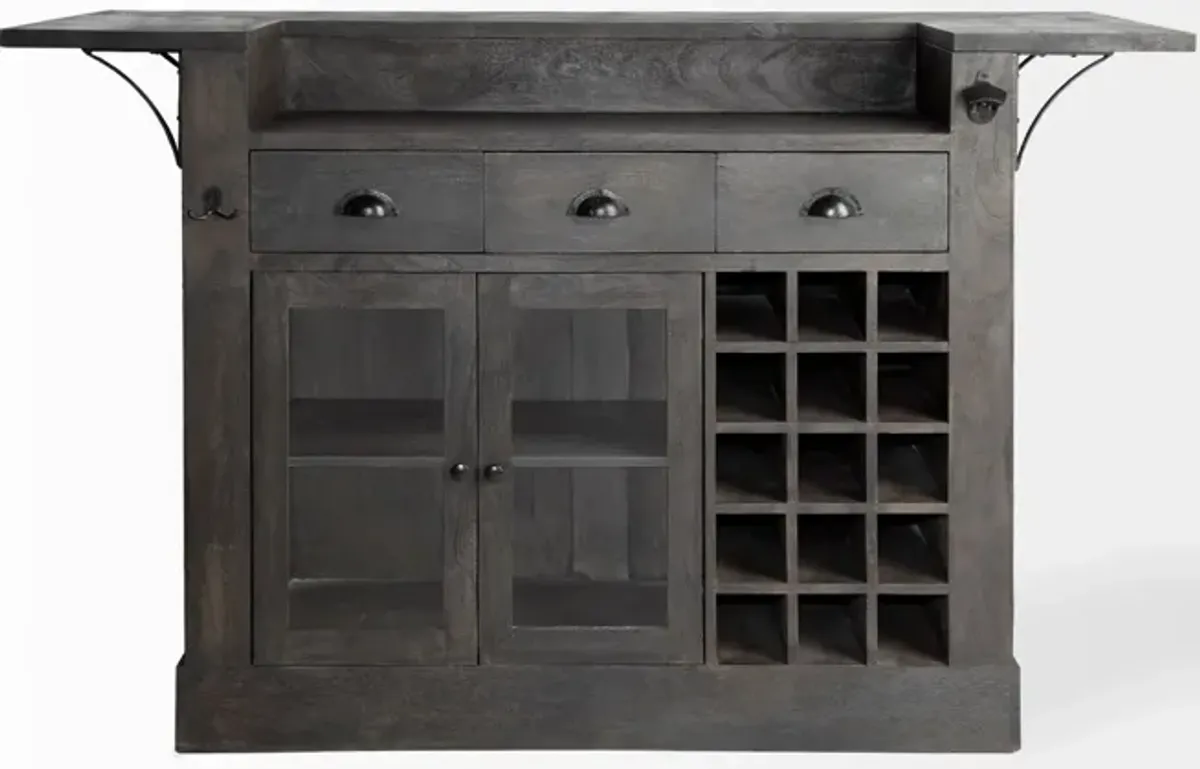 Solid Wood Kitchen Island With Wine Bottle Storage - Gray