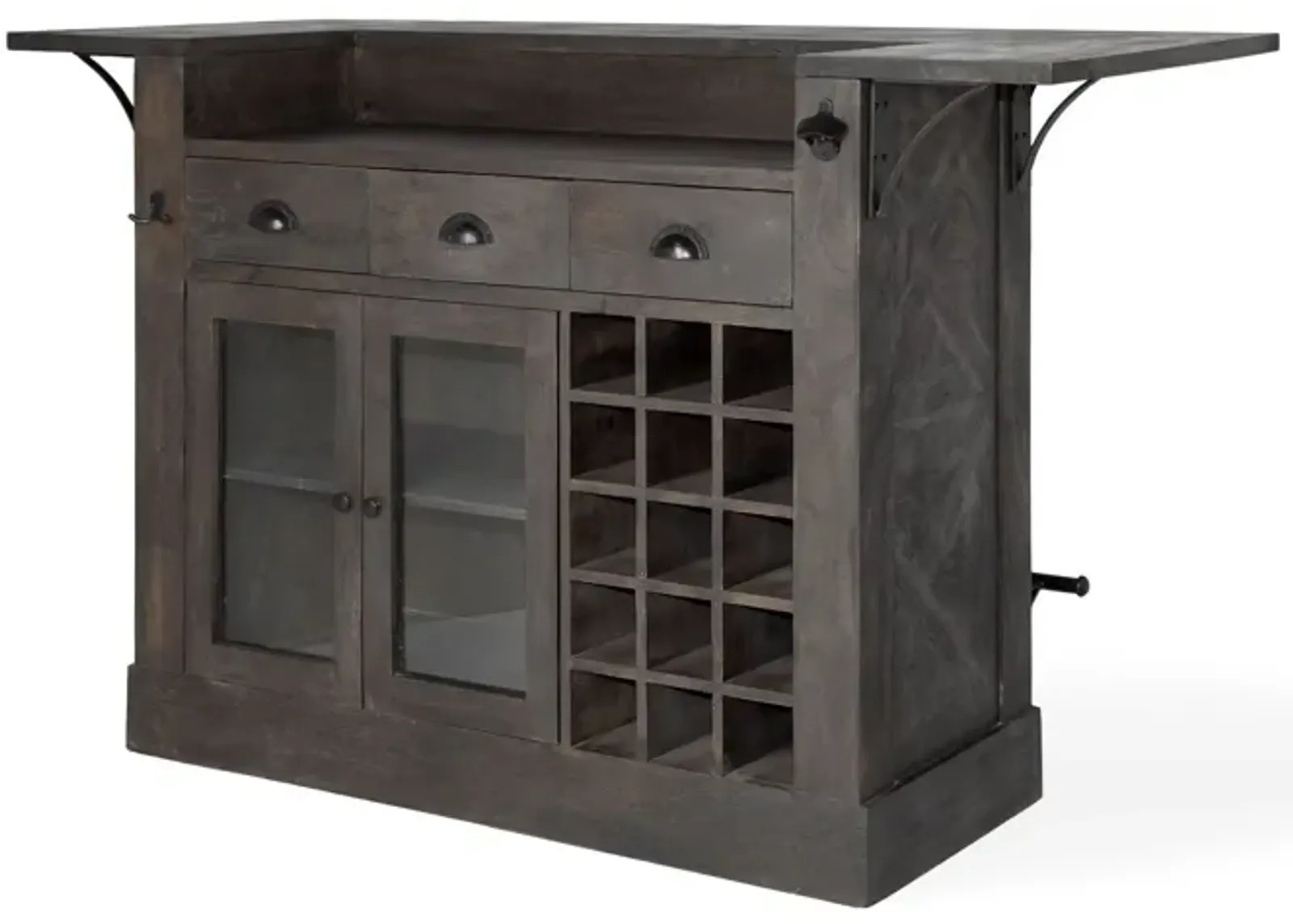 Solid Wood Kitchen Island With Wine Bottle Storage - Gray