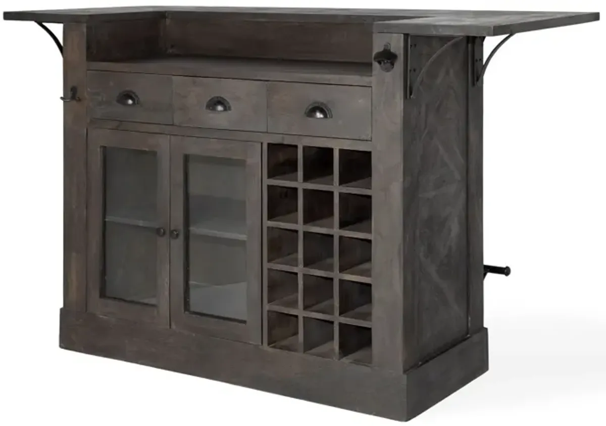 Solid Wood Kitchen Island With Wine Bottle Storage - Gray