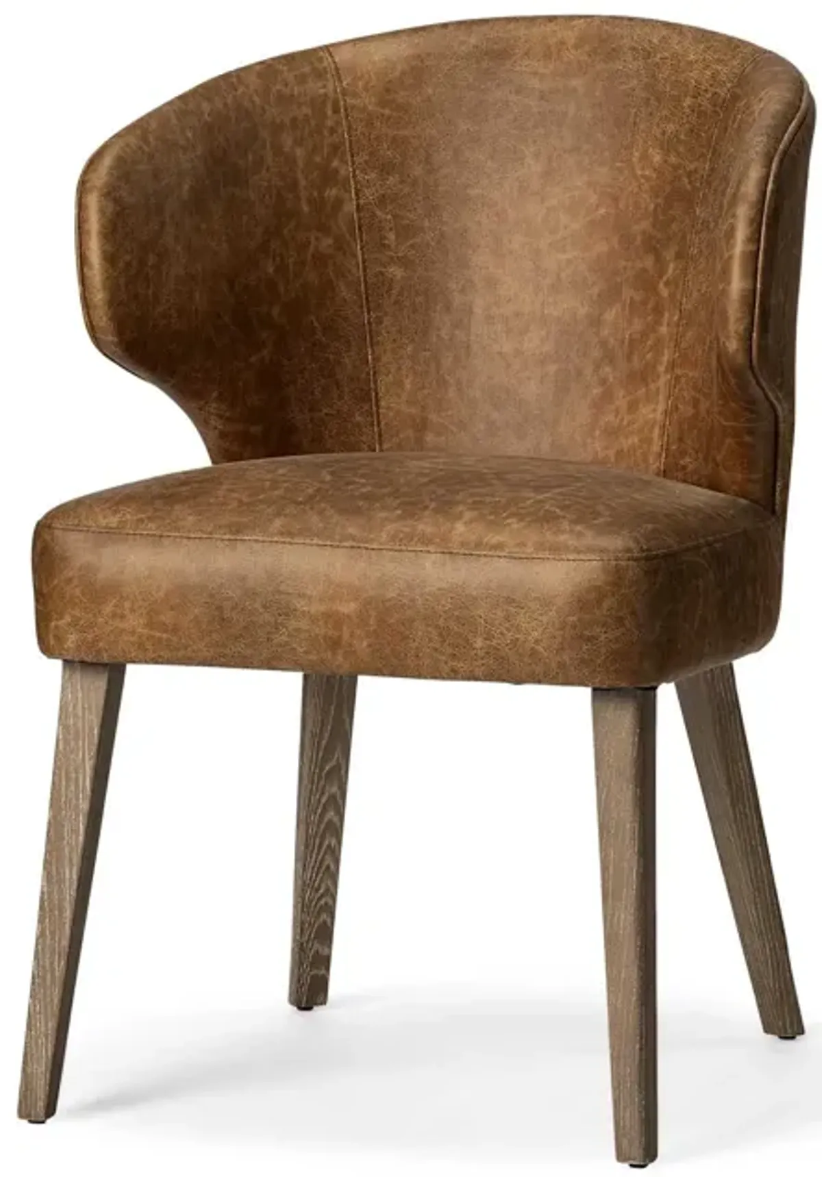 Leather With Brown Wooden Base Dining Chair - Brown