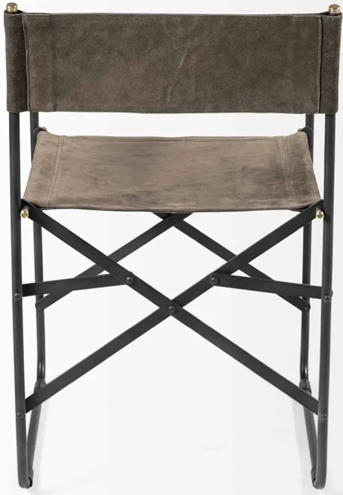 Leather With Black Iron Frame Dining Chair - Brown