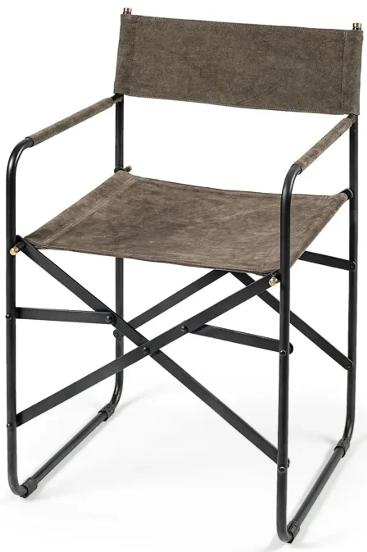 Leather With Black Iron Frame Dining Chair - Brown