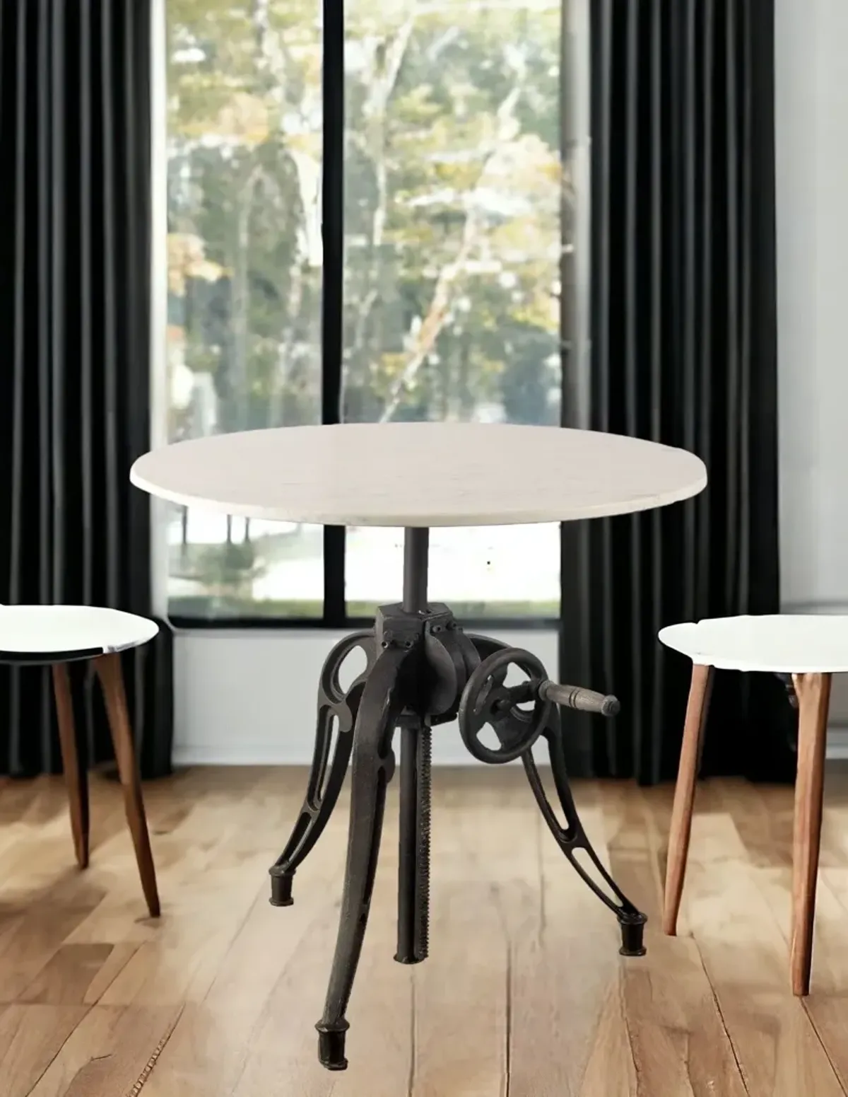 Round Marble Top Dining Table - White / Black