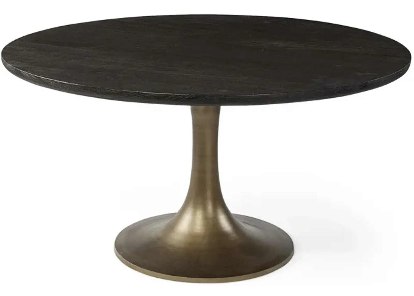 Round Solid Wood Top With Metal Base Dining Table - Brown / Gold