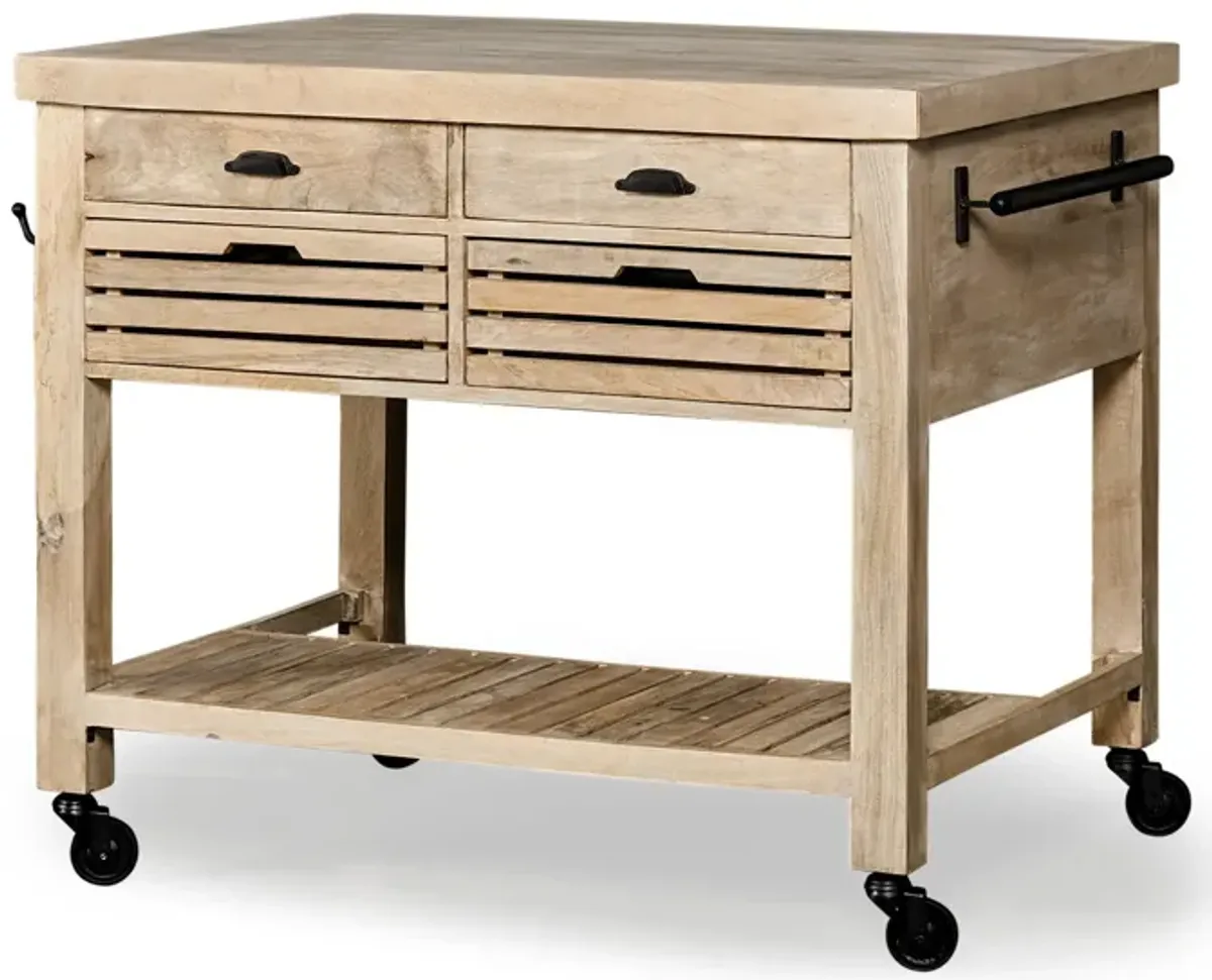 Modern Farmhouse Rolling Kitchen Island Or Bar Cart - Brown