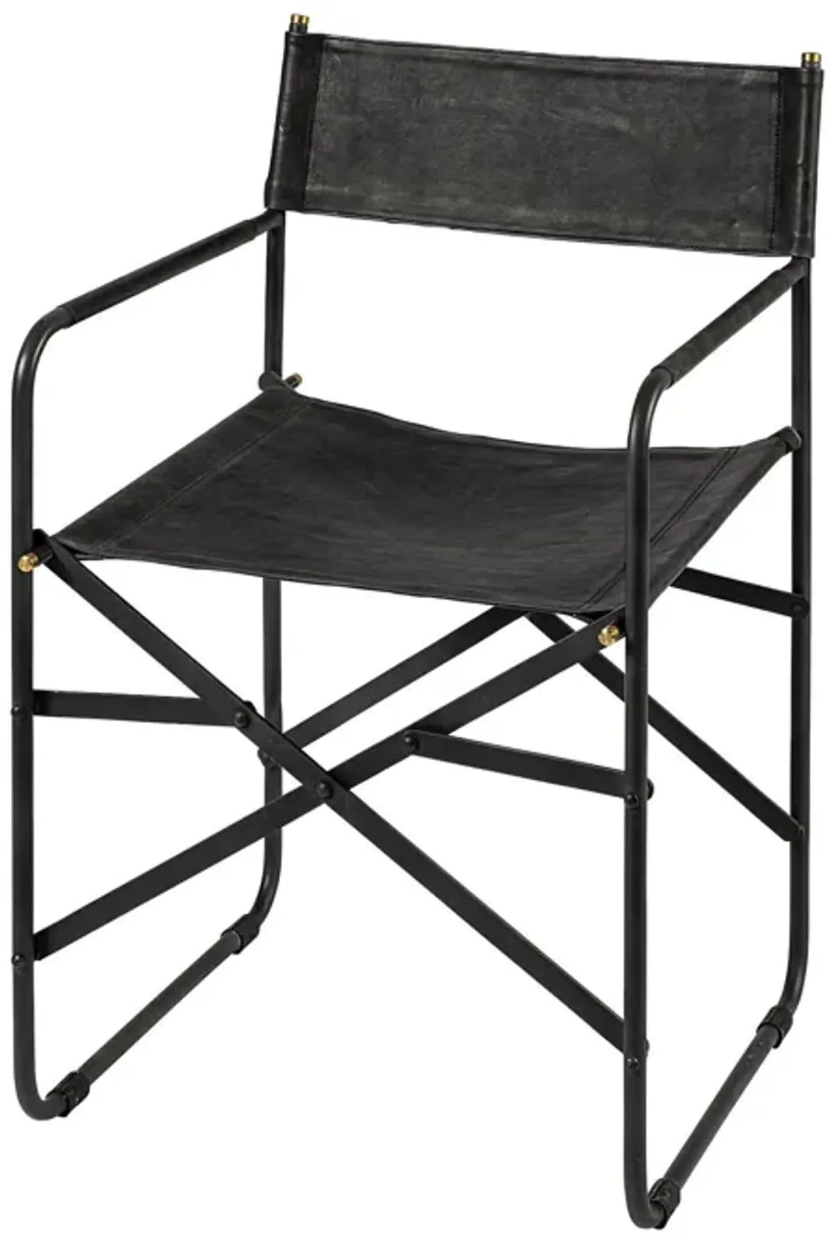 Leather Metal Open Back Dining Arm Chair - Black