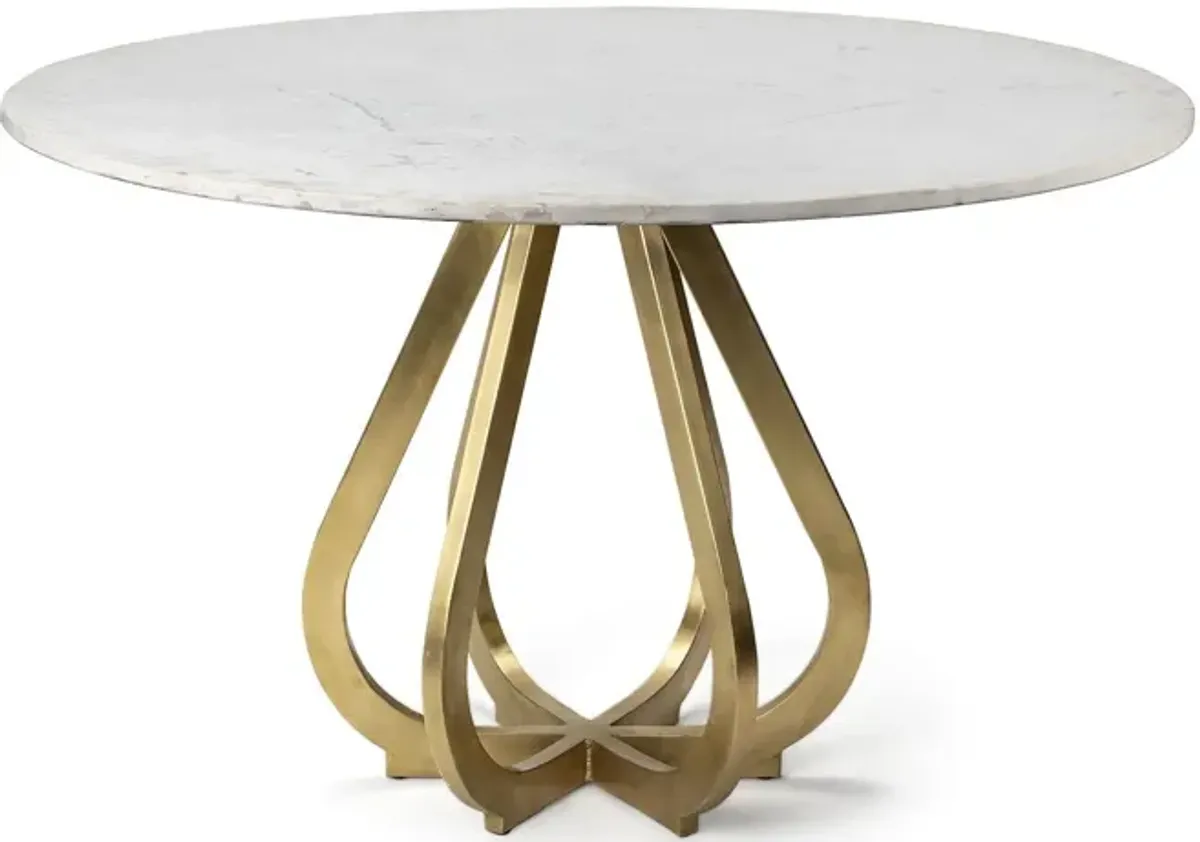 Marble Top With Metal Base Dining Table - Gold