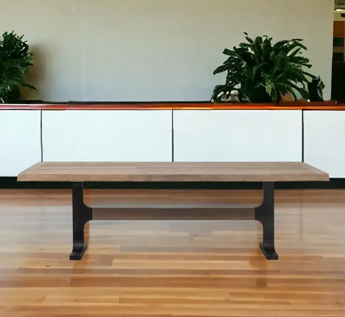 Solid Wood And Metal Trestle Base Dining Table - Natural / Black