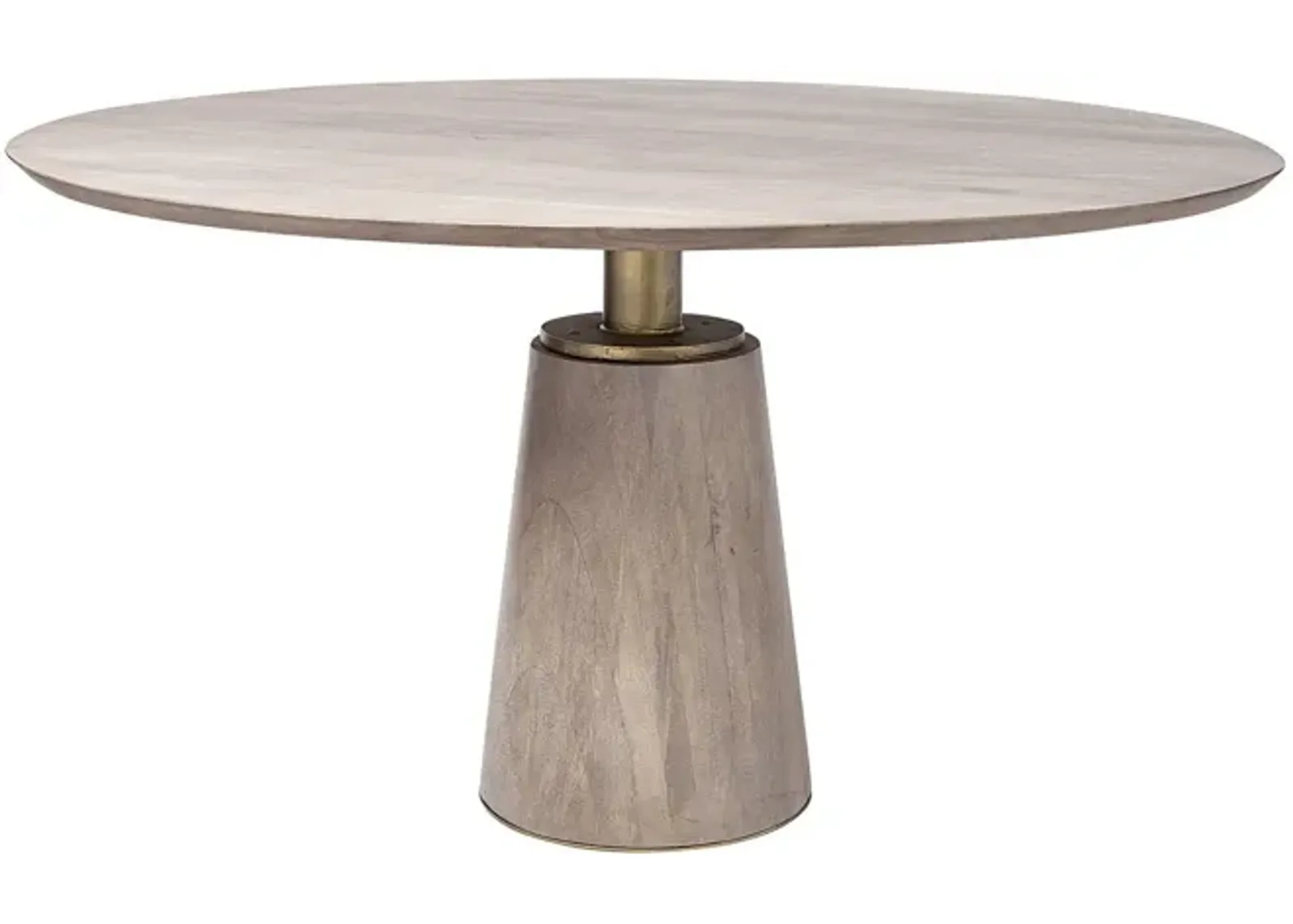 Round Solid Wood Top Brown Wood Metal Base Dining Table - Brown / Gold