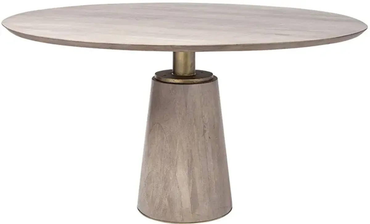 Round Solid Wood Top Brown Wood Metal Base Dining Table - Brown / Gold