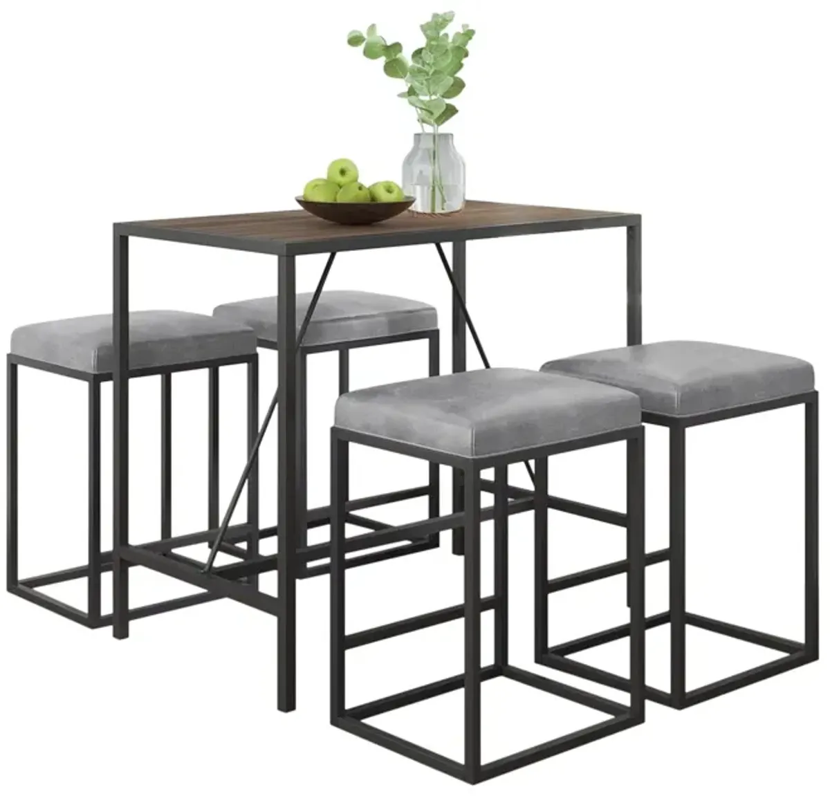Modern Geo Walnut Five Piece Bar Set - Gray