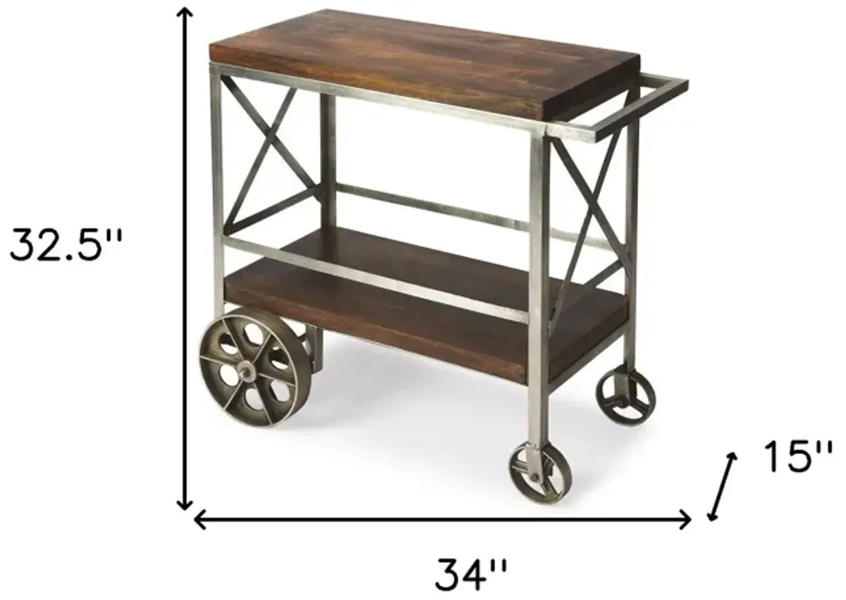 Vintage Style Rolling Server Bar Cart - Brown