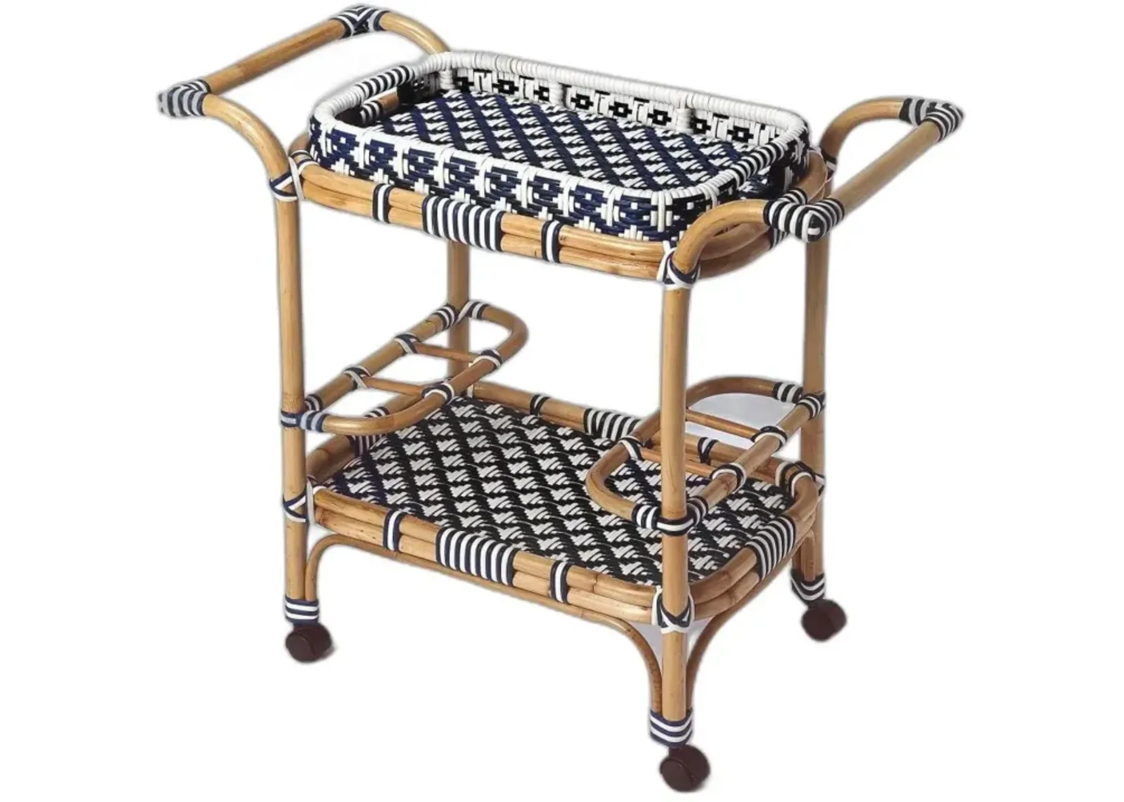 Rattan Bar Cart - Blue / White