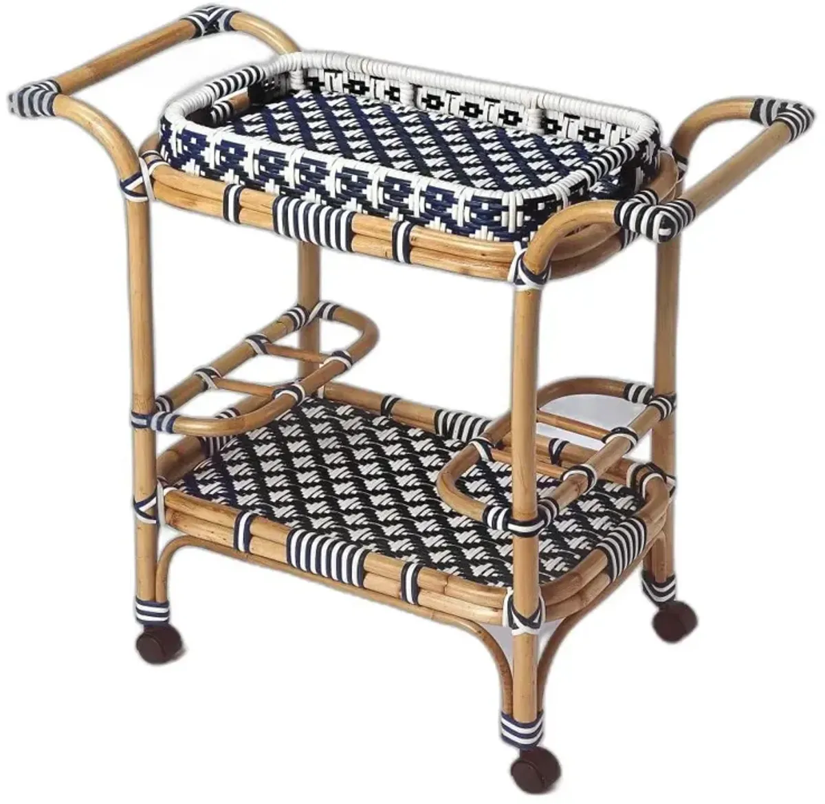 Rattan Bar Cart - Blue / White