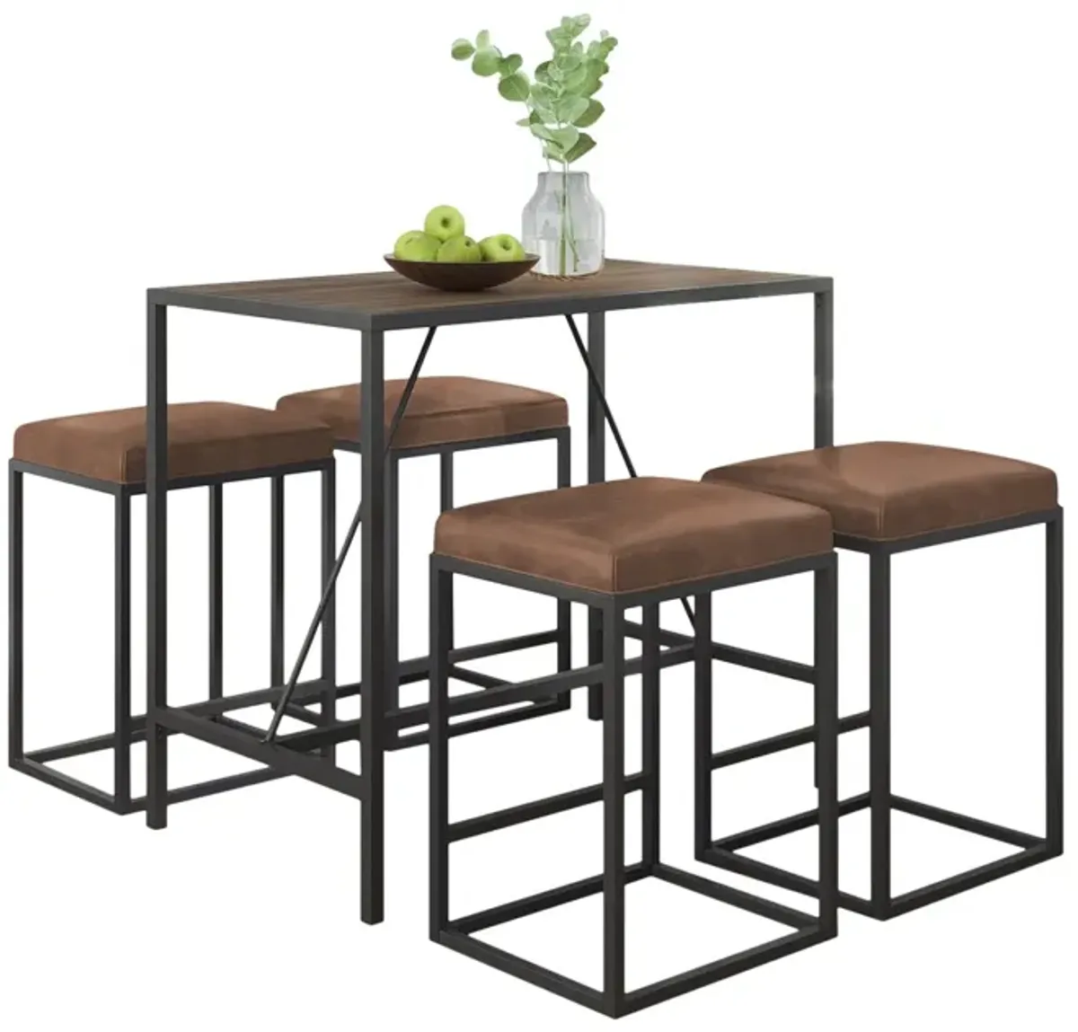Modern Geo Walnut Five Piece Bar Set - Dark Brown