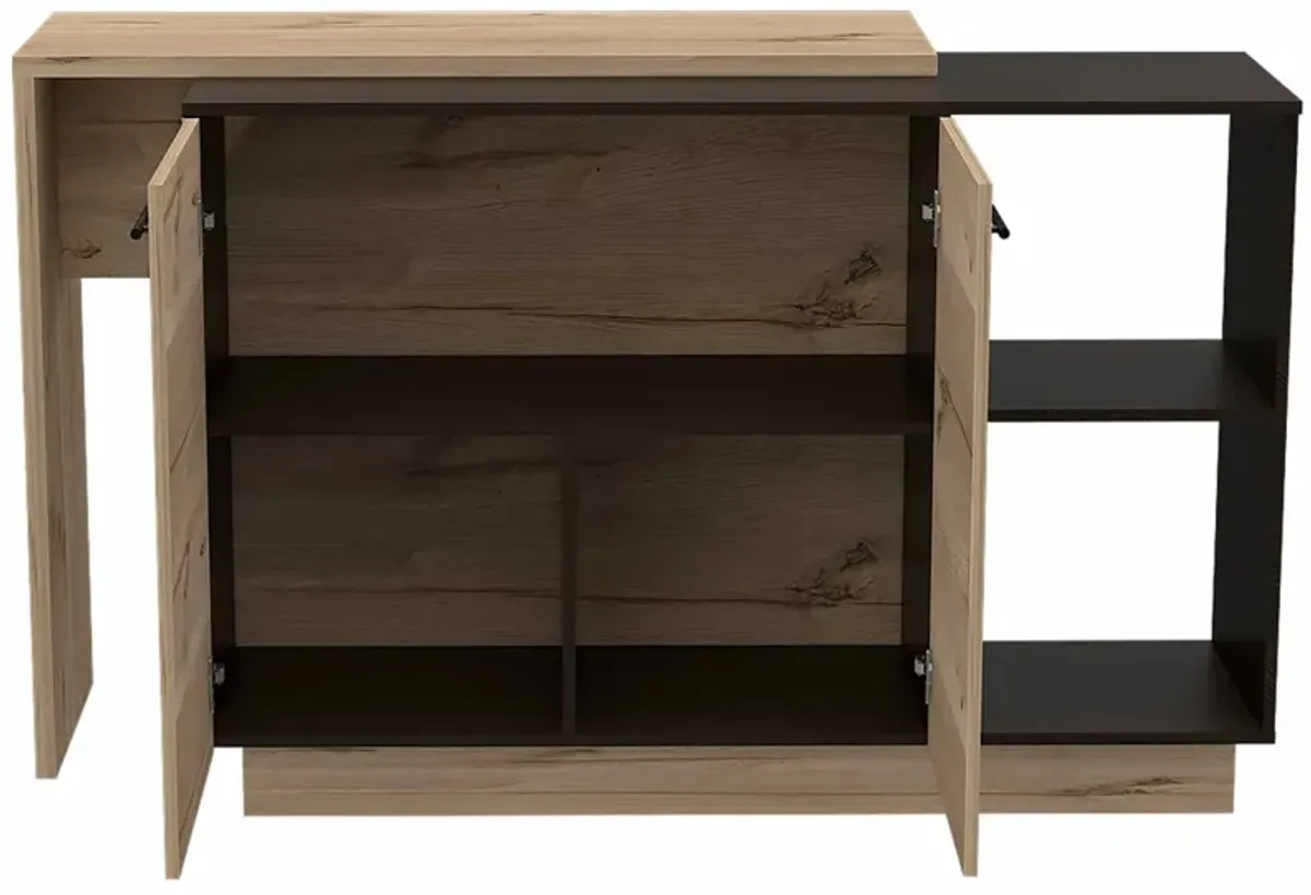 Contemporary Kitchen Island With Bar Table - Black / Light Oak