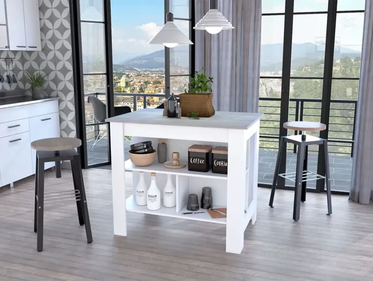 Kitchen Island With Three Storage Shelves - Marble / White
