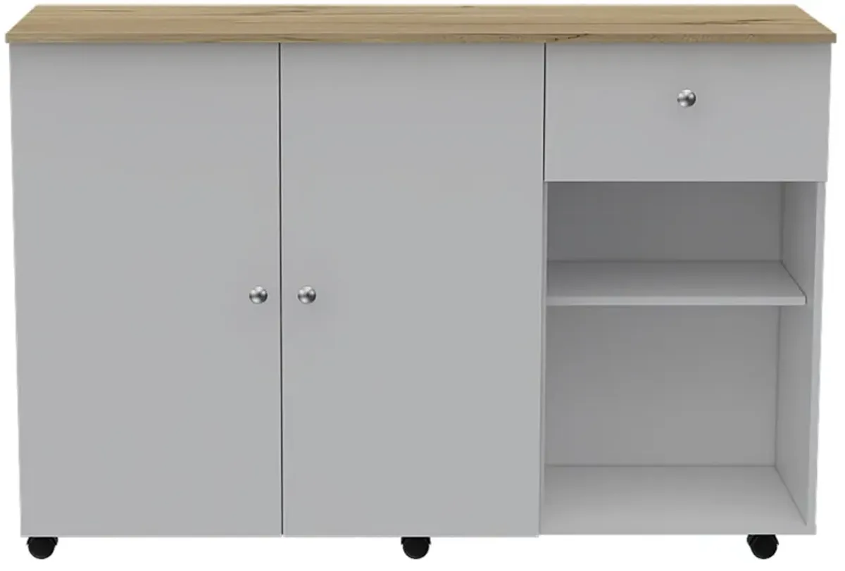 Modern Pine Kitchen Island Cart - Sleek / White