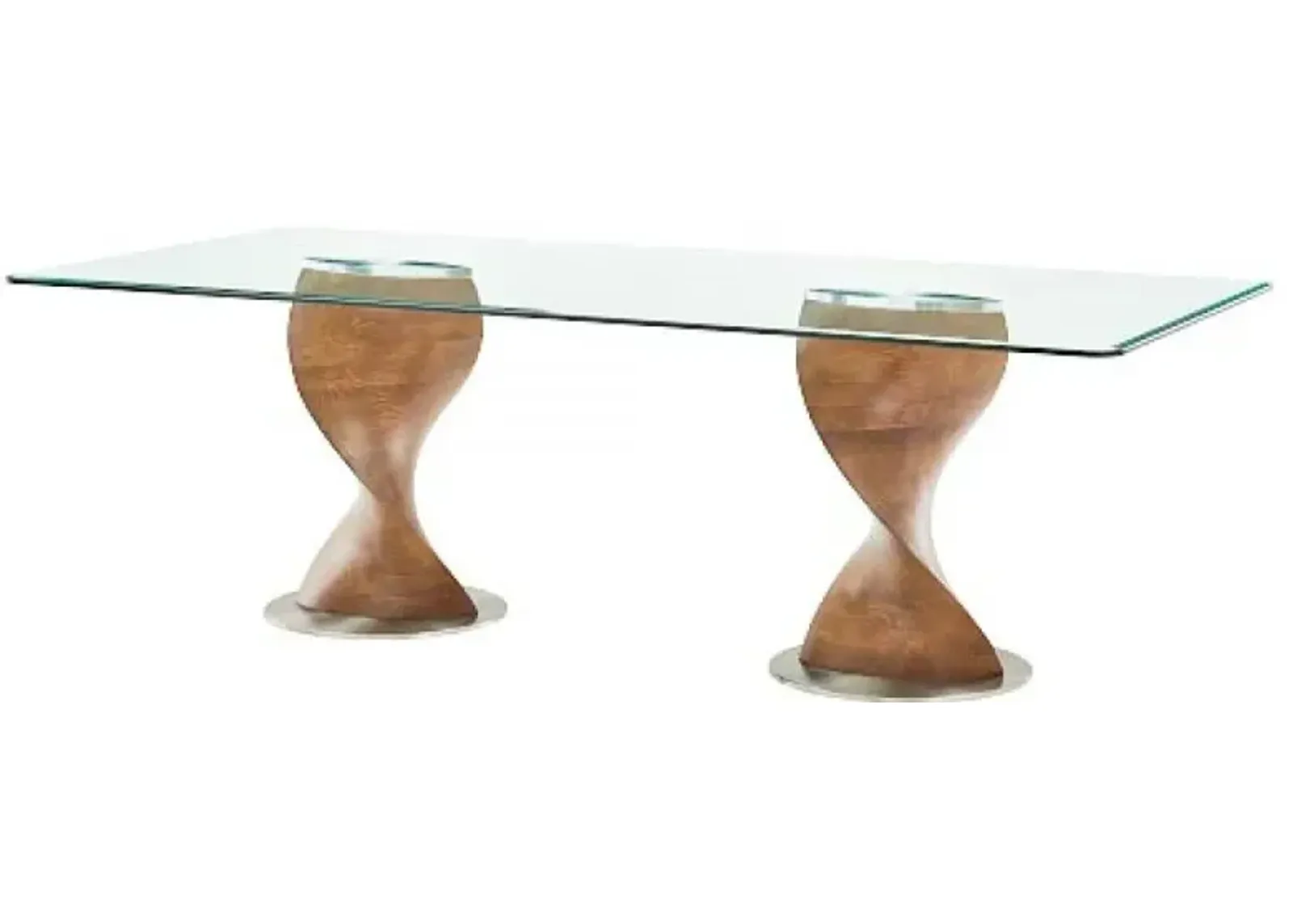 Rectangular Glass And Solid Wood Dining Table - Clear / Walnut