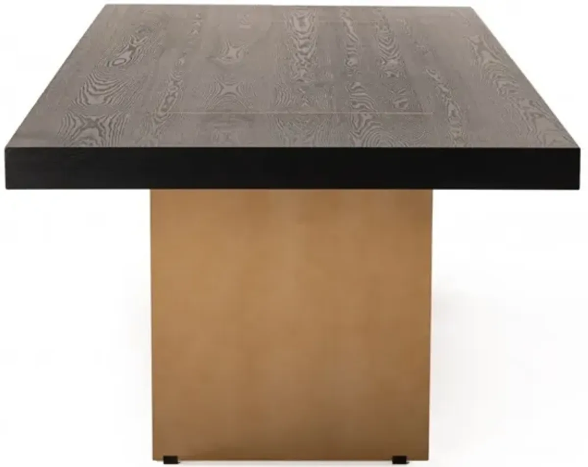 Rectangular And Metal Dining Table - Dark Brown / Brass