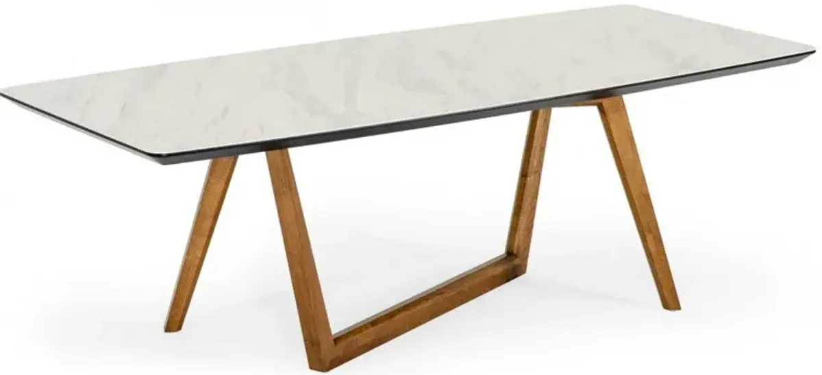 Rectangular Stone Wood Dining Table - White / Walnut
