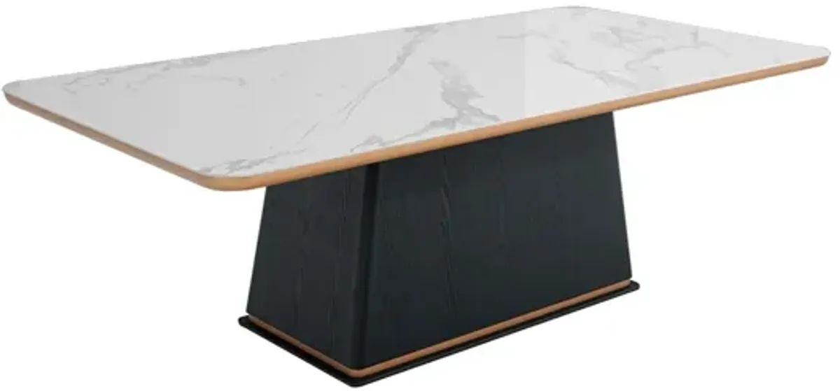 Ceramic Faux Marble And Black Rectangular Dining Table - White
